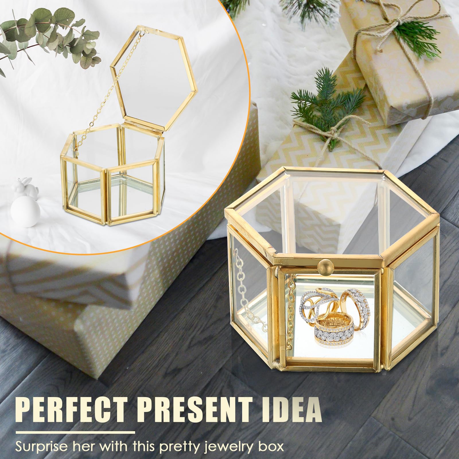Portagioielli In Vetro Scatola Decorativa Geometrica Porta Anelli A