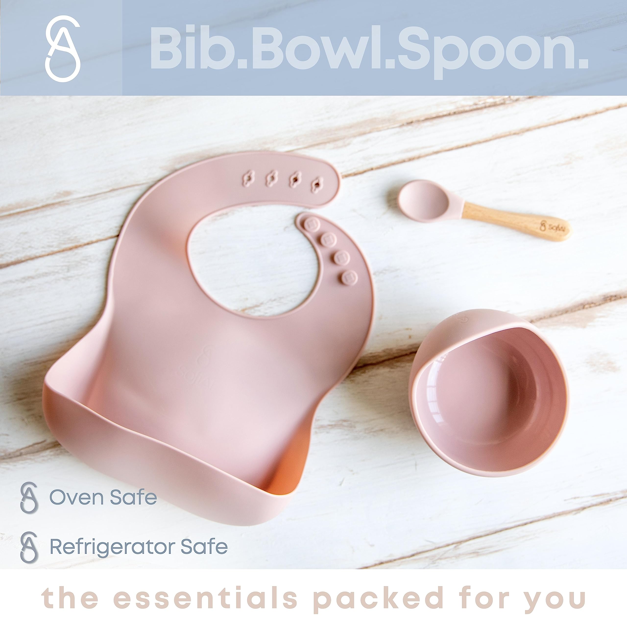 All In One Silicone Baby Feeding Set By SofiAl - Safe for 6-12 Months - Non-Toxic Baby Led Weaning Supplies, Suction Plate Or Bowl, Bib, Spoon & Gift Bag - BPA-Free - Mess Free Baby Feeding Essentials