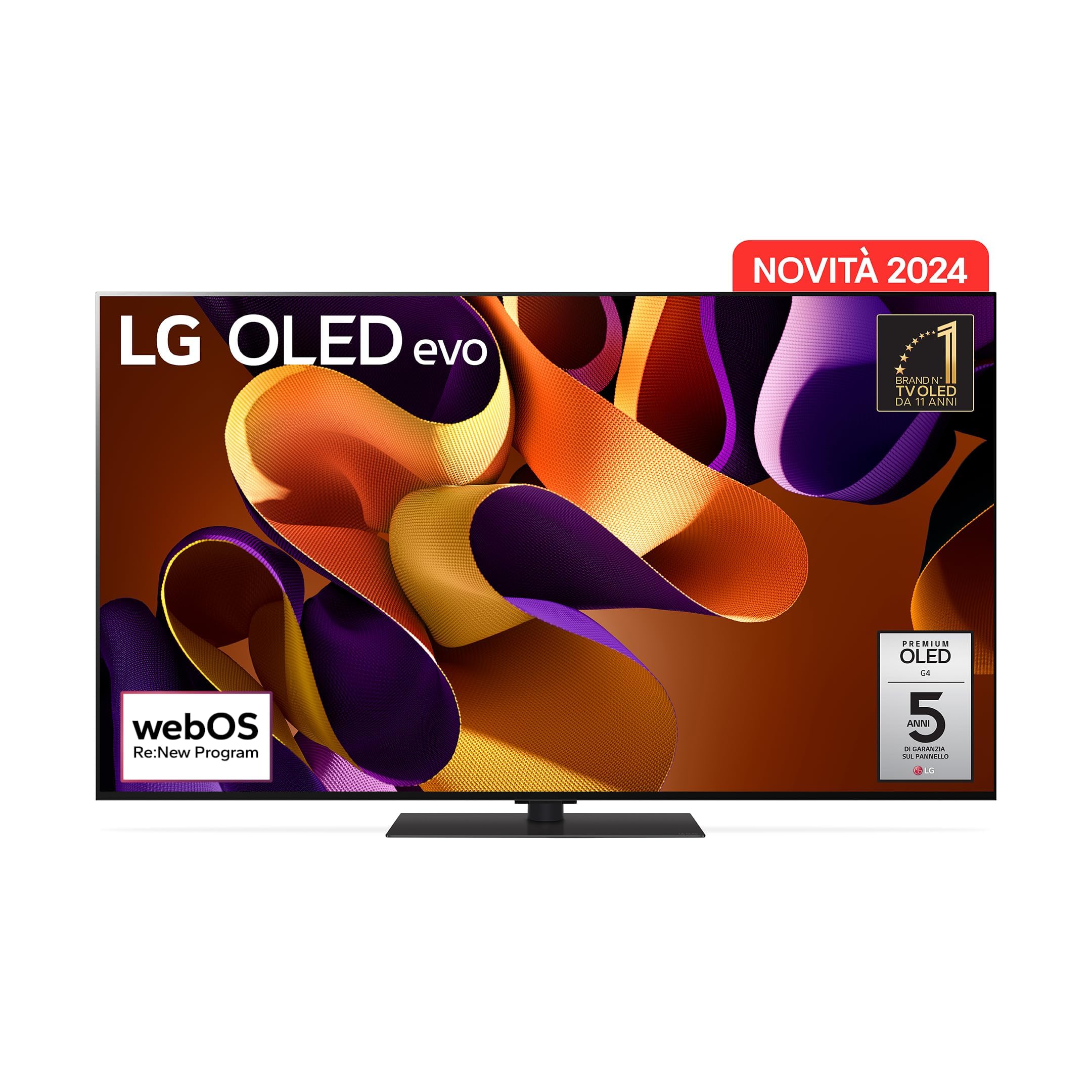 LG OLED evo 65'', Serie G4S 2024, OLED65G46LS, Smart TV 4K, Base da appoggio, Processore α11, Brightness Booster Max, 60W, Dolby Vision, Wi-Fi 6, 4 HDMI 2.1 4K@144Hz, GSYNC, VRR, ThinQ AI, webOS 24
