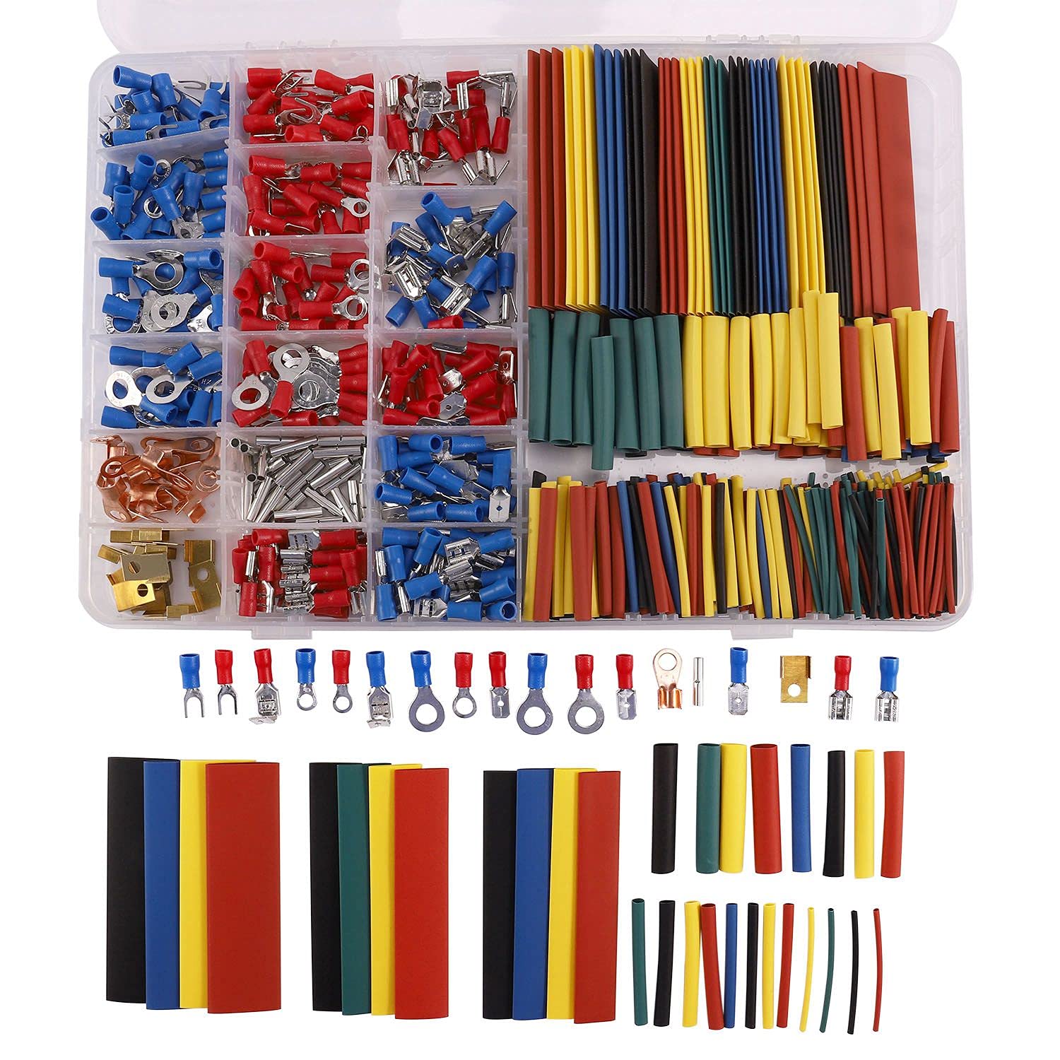QMKADFQXF 678 Pcs Heat Shrink Tube Sleeving Set Car Electrical Wire Terminals Insulated Crimp Connectors Spade Set Kit with Box
