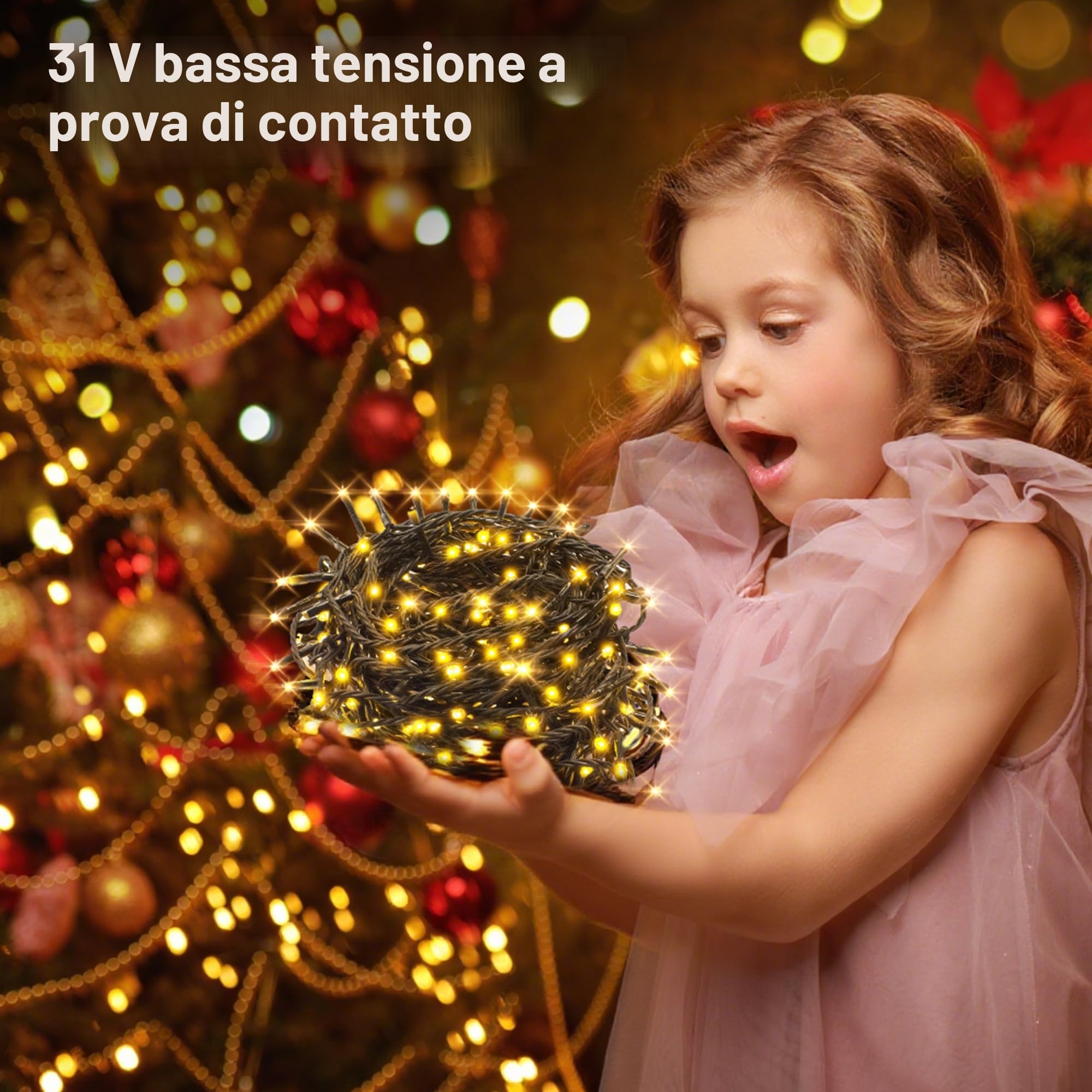 120M Luci Natale Esterno per Decorazioni Natalizie, Bianco Caldo | Luci Natalizie con Telecomando, 1080 LED, Impermeabile, 8 Modalità, Timer, Decorazione per Albero Natale, Giardino