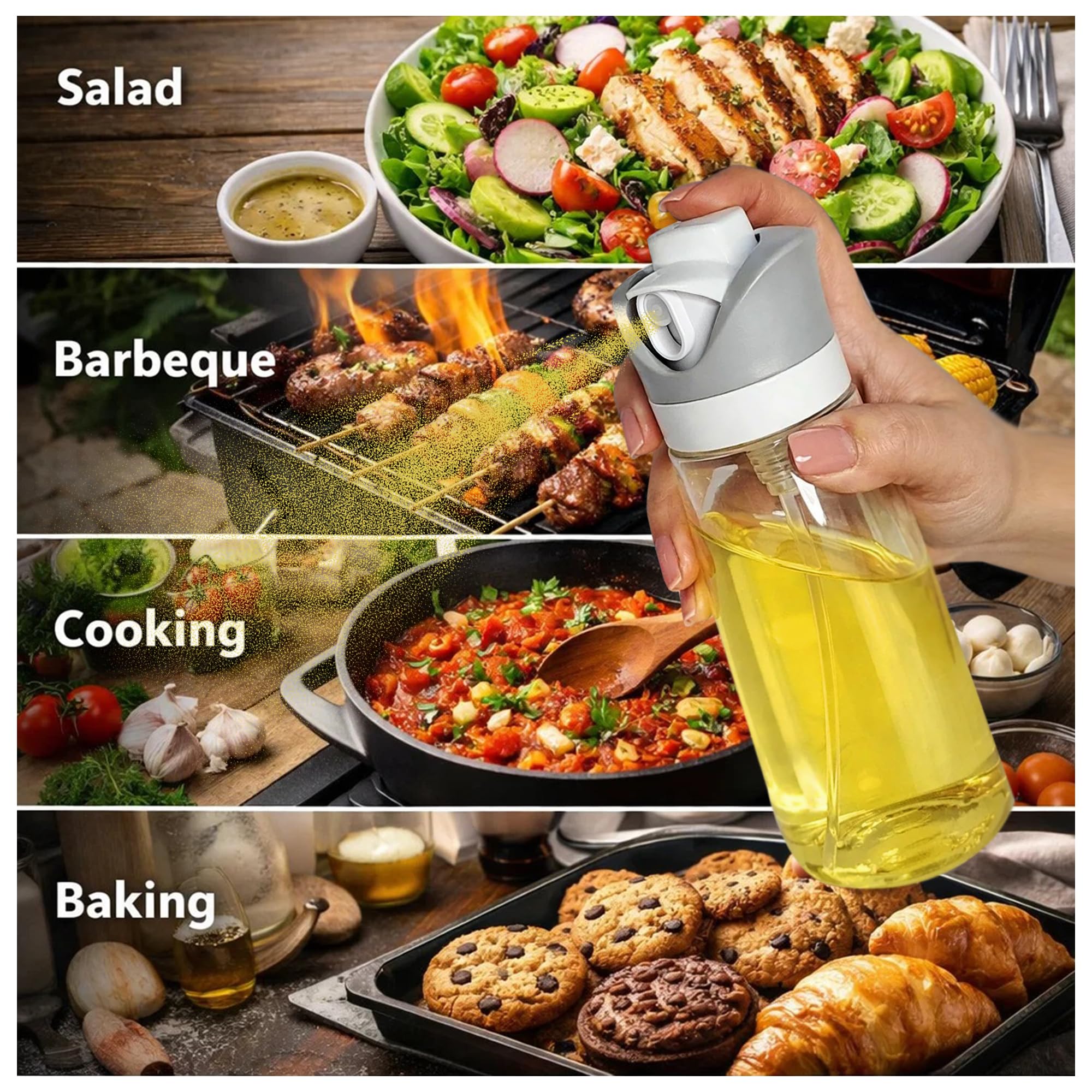 Dispensador de aceite 2 en 1 y botellas en aerosol, pulverizador de aceite de oliva de vidrio para cocinar, hornear, freidora de aire, ensalada y barbacoa, vertido controlado y pulverizador