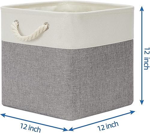 Miniatura 2 de Temary Cestas de Tela de 12 Pulgadas Cubos de Almacenamiento con Asa, Cestas de Ropa para Regalo, Contenedores Grandes para Organizar Libros, Mantas