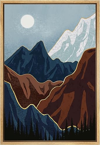 Miniatura 8 de SIGNFORD Lienzo enmarcado para pared, diseño de bosque de pinos con salida del sol, cordillera, paisaje, naturaleza, ilustraciones silvestres,