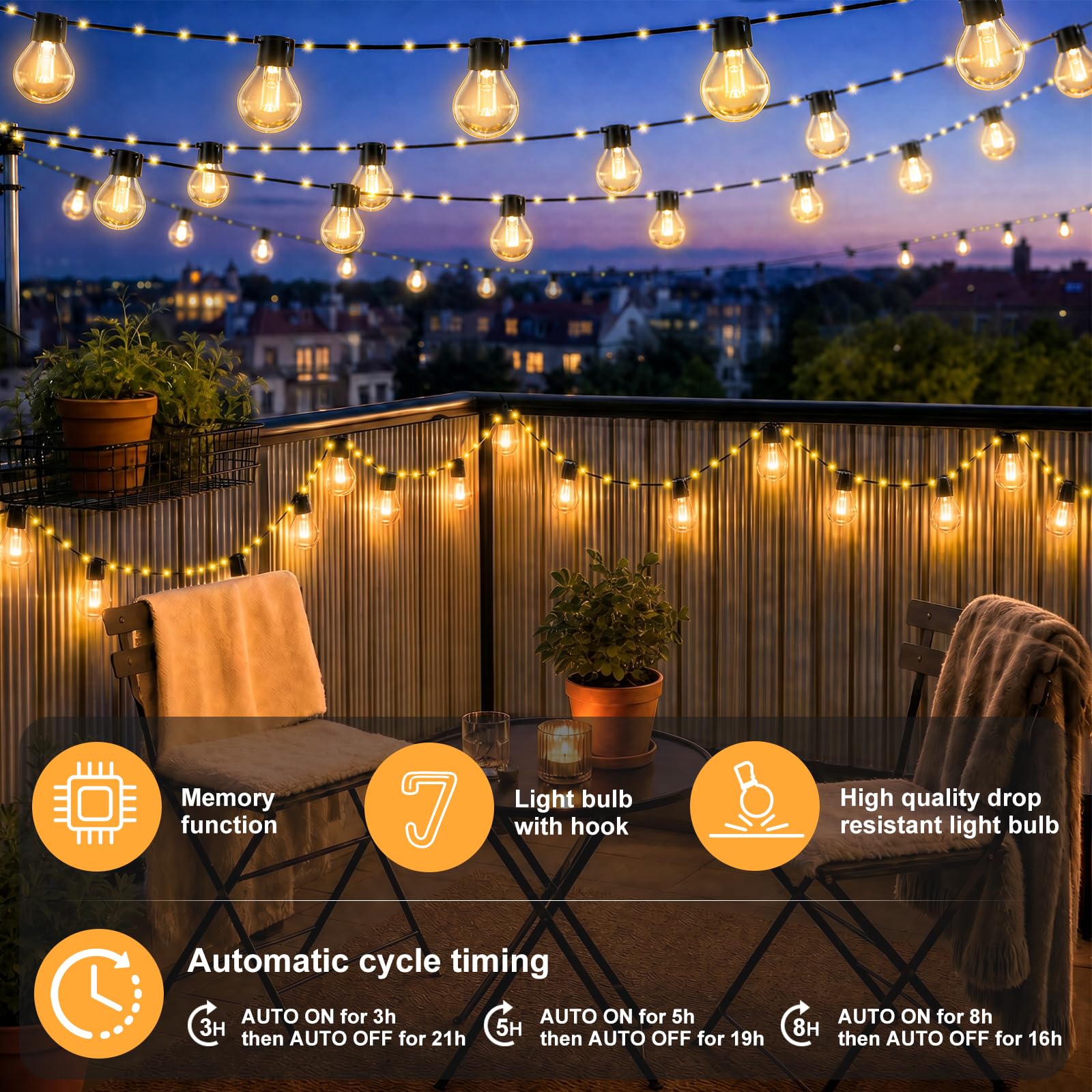 FIFlying Lucine solari da esterno 200 LED - 20+2 m Illuminazione da esterno Giardino Balcone 8 modalità - Dimmerabile resistente alle intemperie con telecomando
