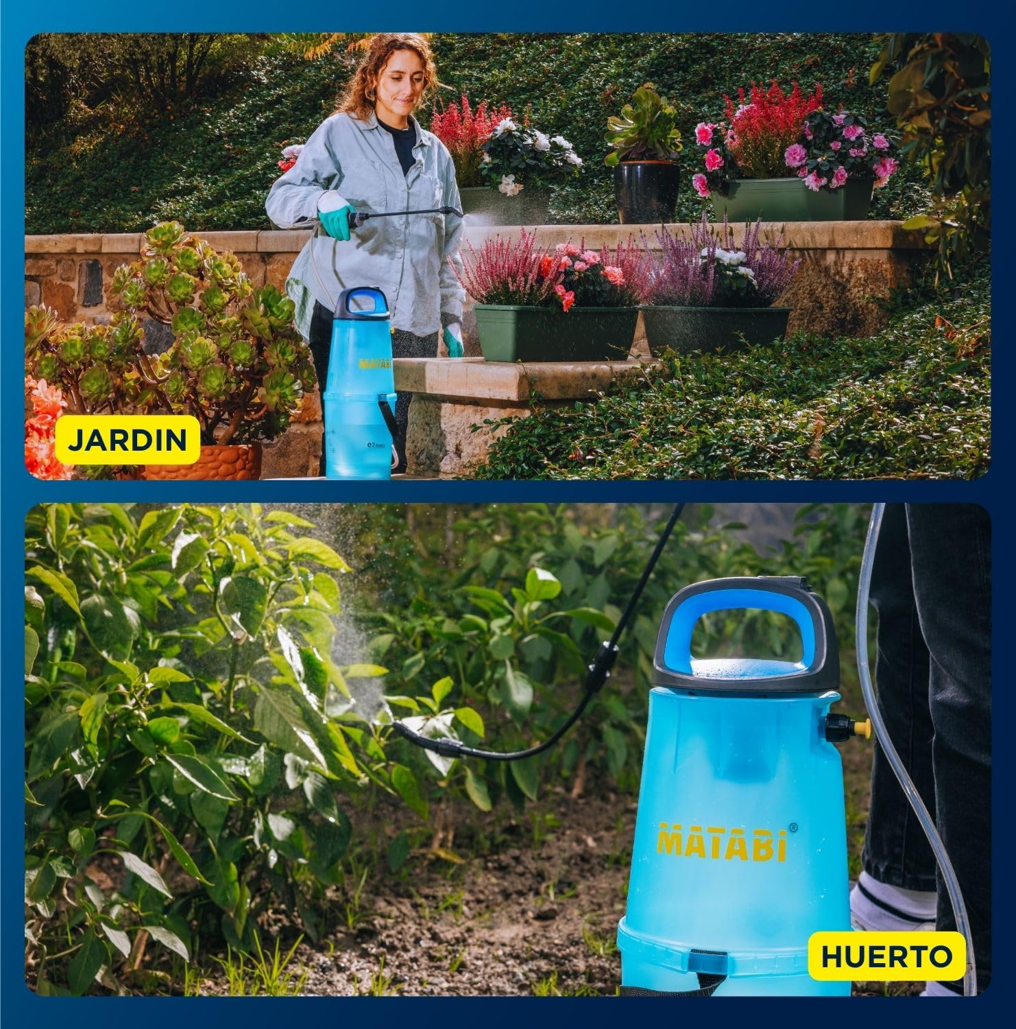 Matabi e7 Easy - Pulverizador Eléctrico para Jardín y Huerto - Batería Li-Ion USB-C - Autonomía 20L - Sistema Seguro - Correas Ajustables - Tanque Translúcido - Fácil de Usar - Hecho en España