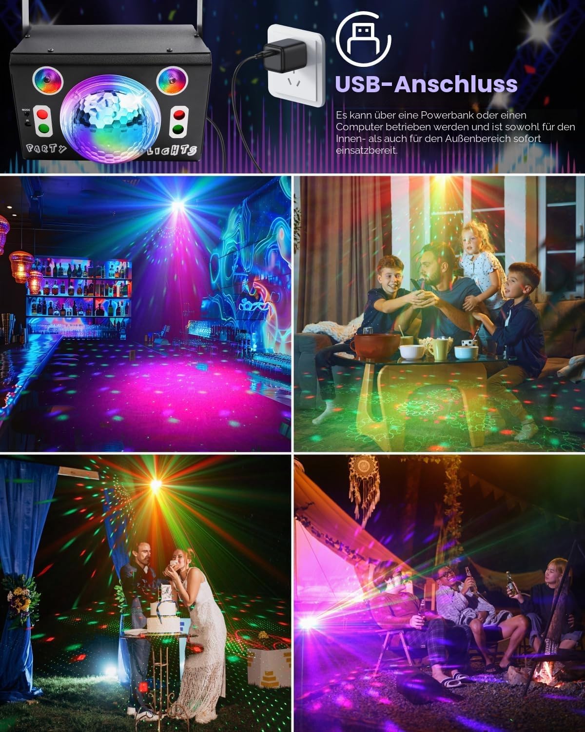 Klarlight Discolicht Partylicht mit Fernbedienung, 120 Muster Effekte, DJ Party Lichter, Musikaktiviertes Stroboskoplicht für Hauspartys, Geburtstage, KTV, Bars, Hochzeiten, Halloween, Weihnachten