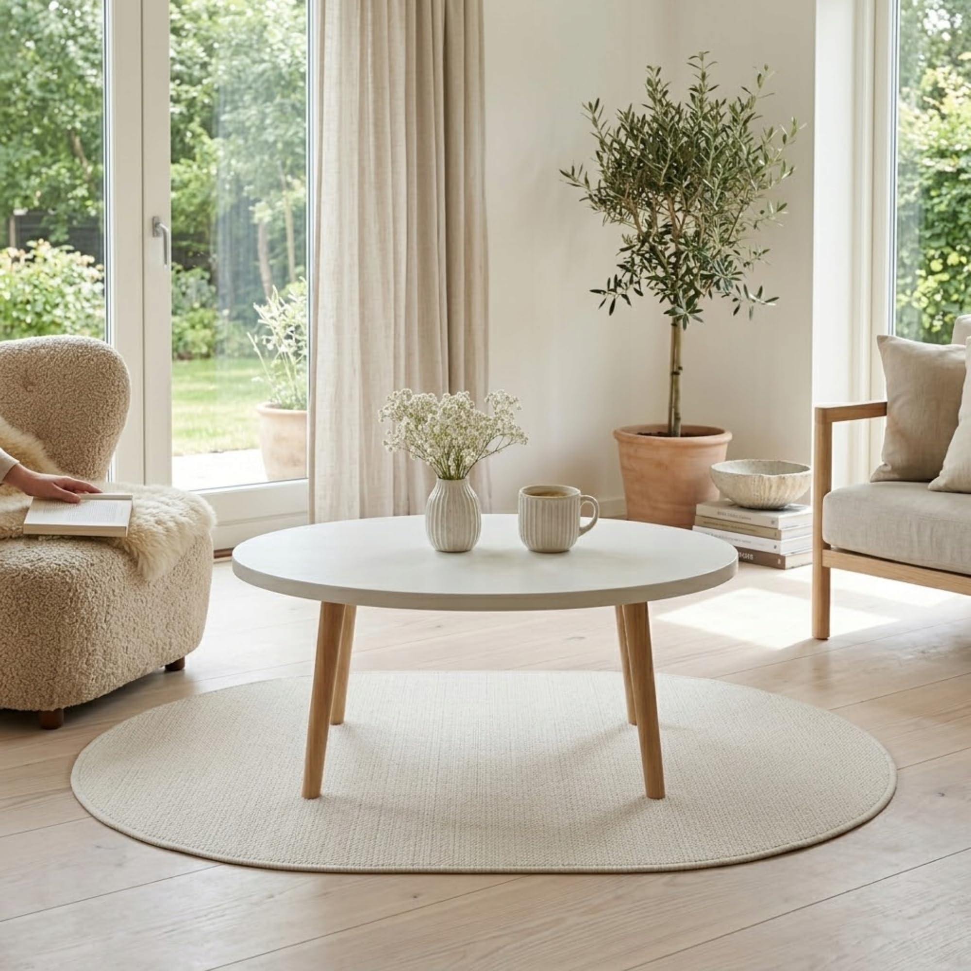 P&P Furniture - Mesa de centro ovalada de madera escandinava, 70 x 50 cm, color blanco, pequeña, mesa de salón, sofá, mesa blanca, madera, moderna