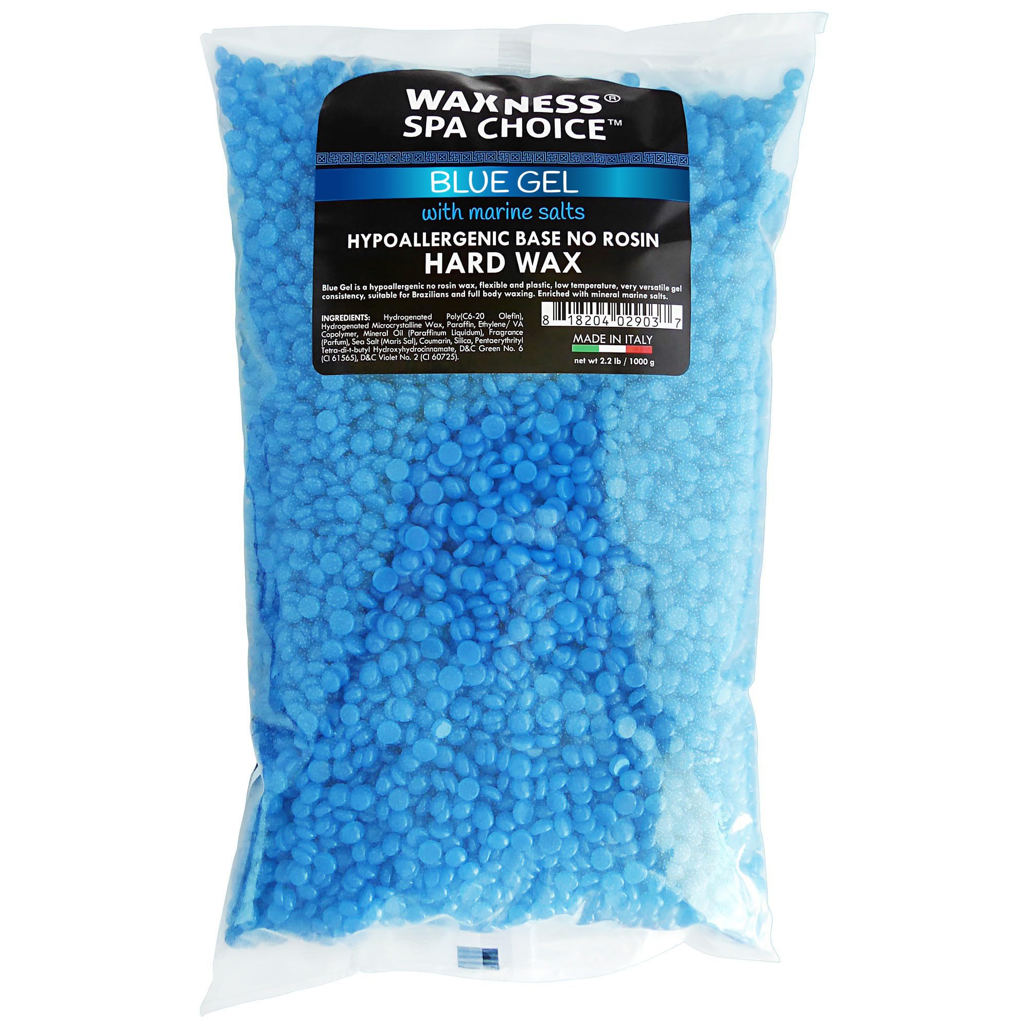 Waxness Spa Choice No Rosin Blue Gel Hard Wax Beads with Marine Salts 2.2 lb / 1 kg 35.2 Ounce (Pack of 1)