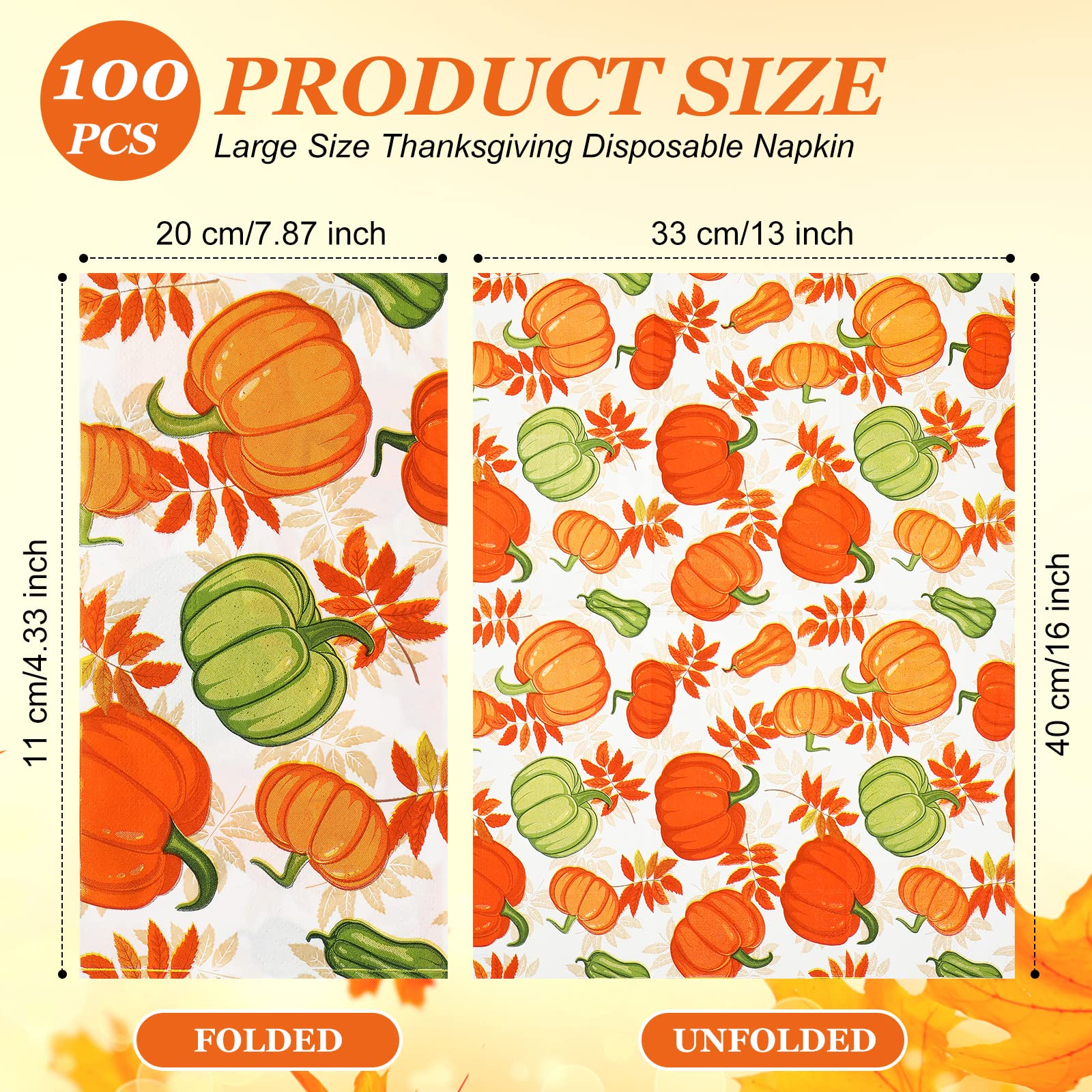 Whaline Happy Fall Guest Napkins Orange Brown Paper Napkins Autumn Disposable Guest Hand Napkin Towel For Thanksgiving Party Supplies Bathroom Table Decor,80Pcs