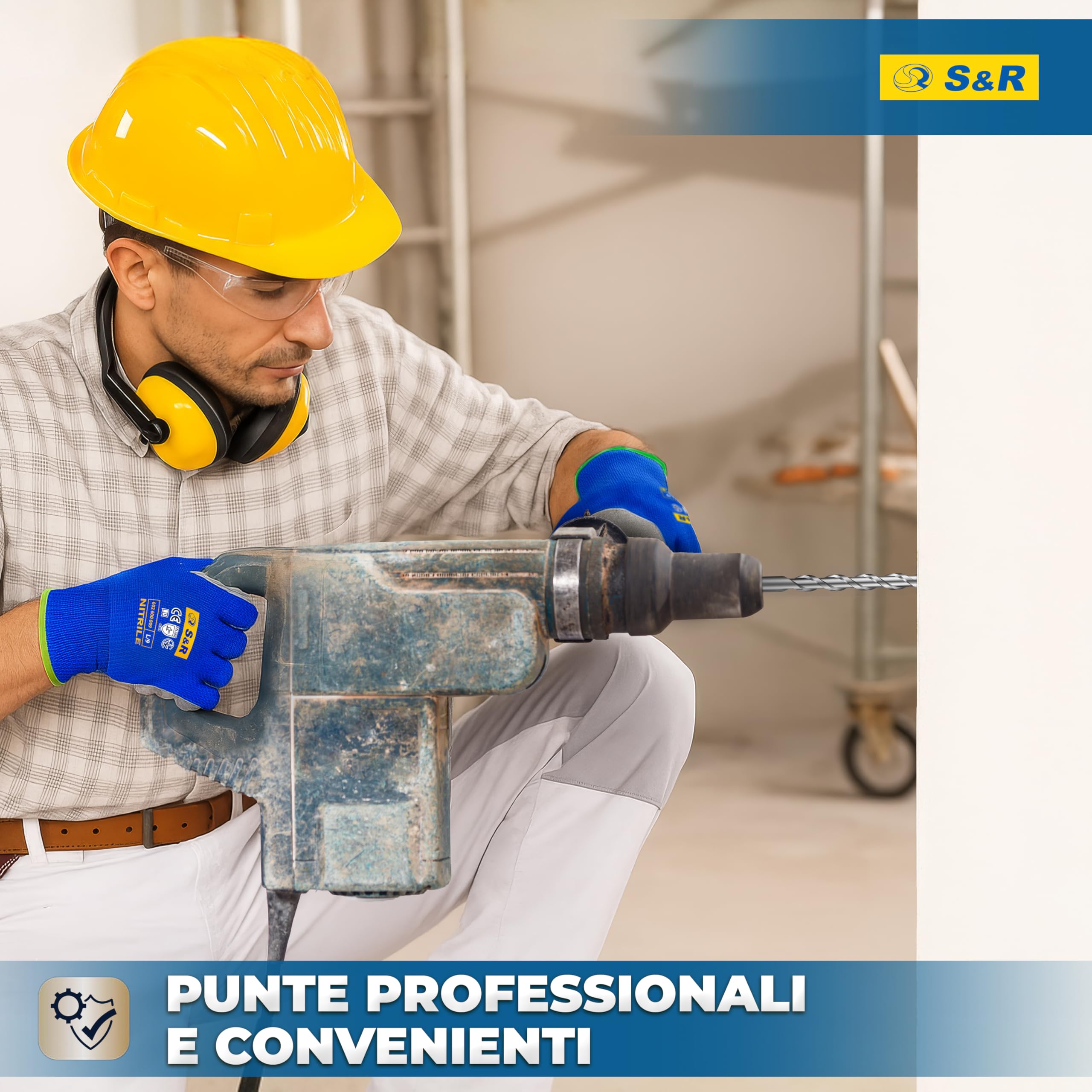 S&R Set Punte Trapano SDS-Plus a 4 taglienti - 6 Punte per CEMENTO ARMATO e Muratura. Ø 5/6/8 x 11cm - 6/8/10 x 16cm. Punte Professionali per Trapani di Tutte le Marche.