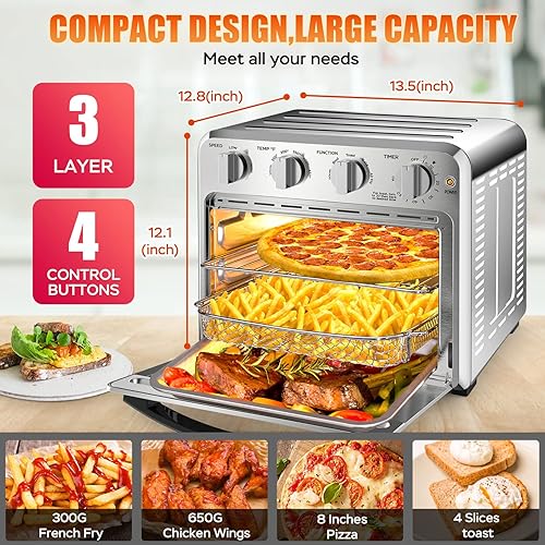 Miniatura 3 de Geek Chef Combo de horno tostador y freidora de aire, encimera de horno de convección de 15 cuartos de galón, tostadora de 4 rebanadas, con pizza de