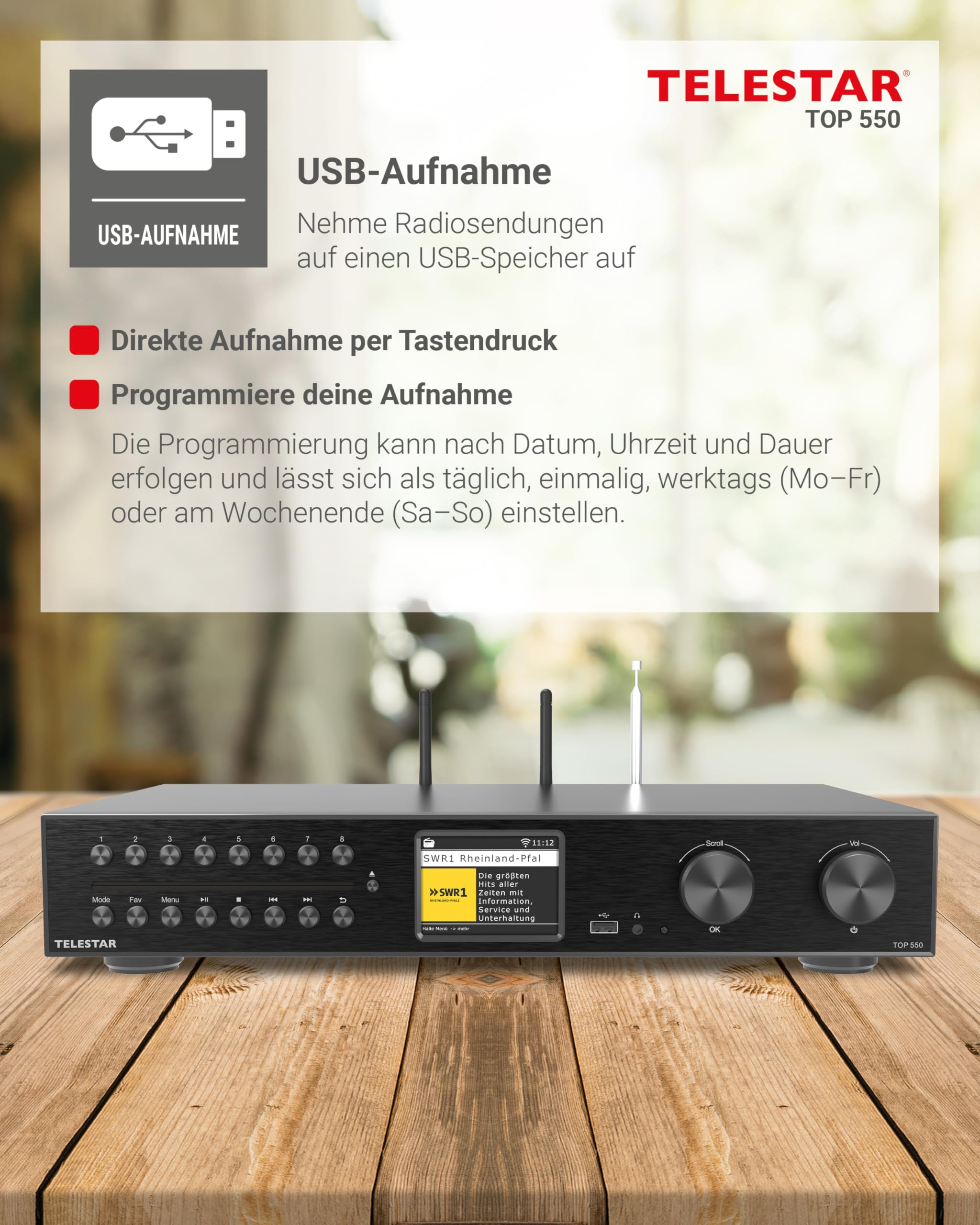 TELESTAR TOP 550 – HiFi-System mit Verstärker & CD-Player, 43 cm – Schwarz | 2 × 30 W, Internetradio/DAB+, Bluetooth Audio-Streaming & Sendefunktion, Hotelmodus, USB-Aufnahme, Streamingdienste