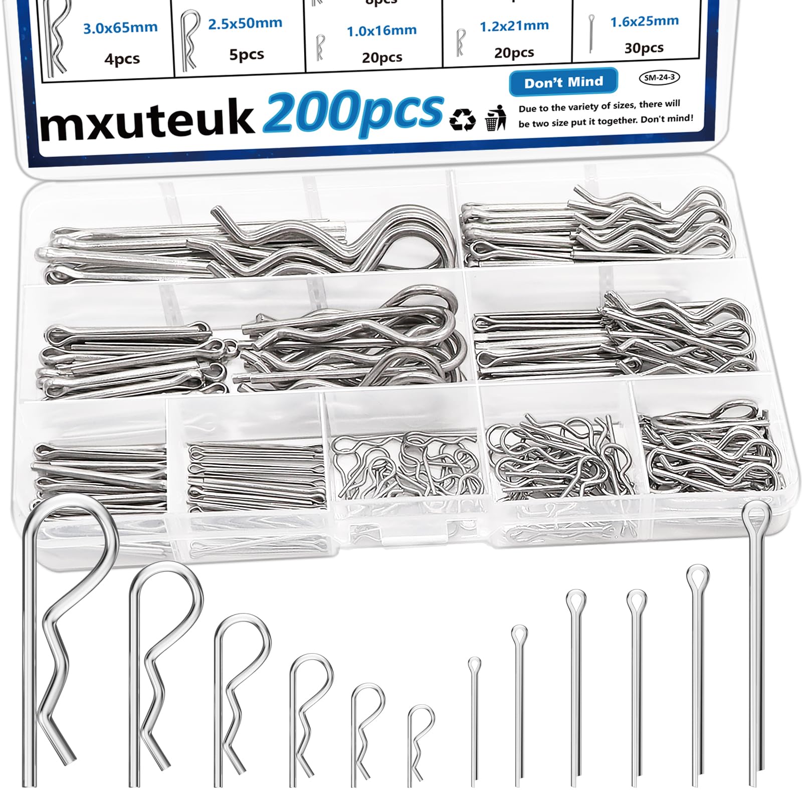 mxuteuk Cotter Pin Assortment Kit 304 Stainless Steel 13 Sizes Hardware Pins & Hairpin R Clips for Hitch Pin Lock Systems