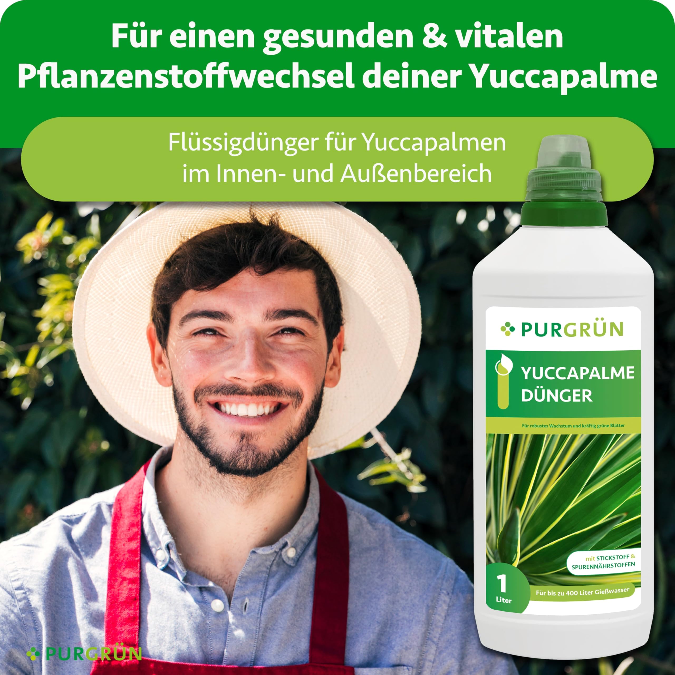 Yuccapalme-Dünger 1 Liter – Schnelles Wachstum dank Stickstoff – Premium-Flüssigdünger mit Spurennährstoffen – Stärkt die Widerstandskraft – Ergiebiges Konzentrat für 400 Liter Gießwasser