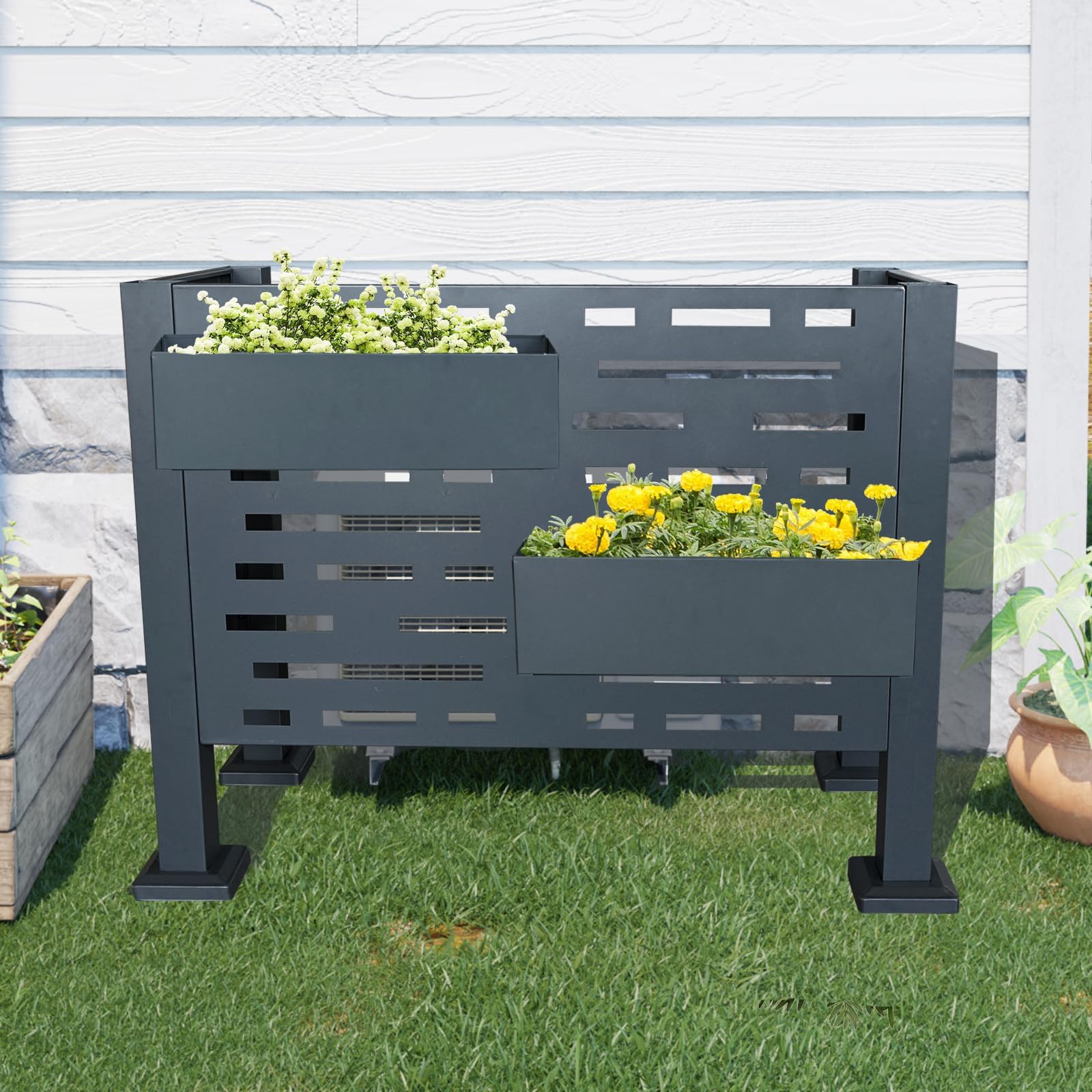 ELOMBR 40" L x 20" W x 30" H Air Conditioner Fence, 3 Panel Trash Can Fence Screen for Outside Unit, Pool Equipment Enclosure, Steel Privacy AC Fence