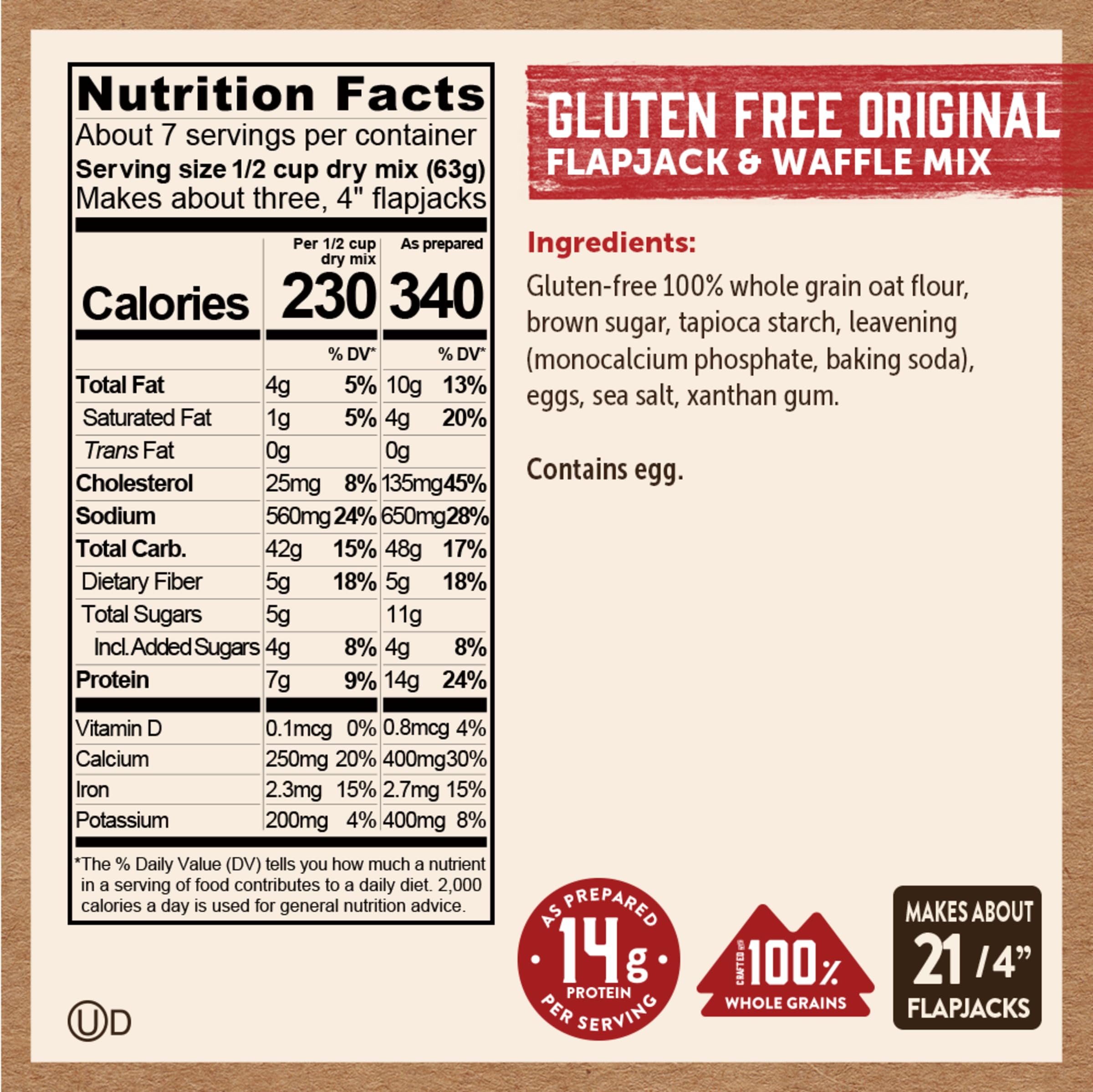 Kodiak Cakes Gluten Free Protein PancakeMix, Flapjack and Waffle, 16 Ounce (Pack of 6) - Frontier Oat