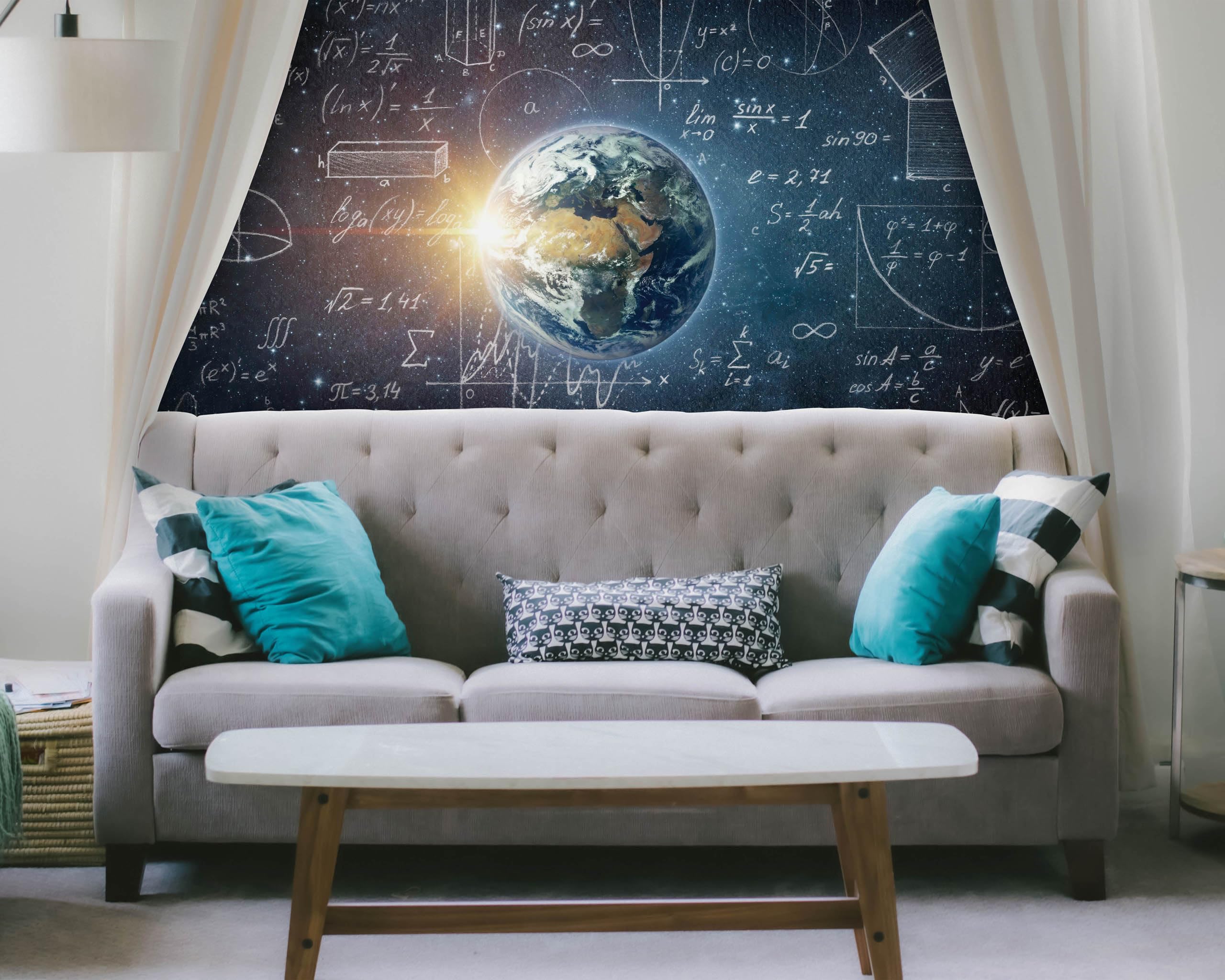 FLFK Math Equations, Earth Mural Wallpaper, Peel and Stick, 4.9 ft W x 3 ft H