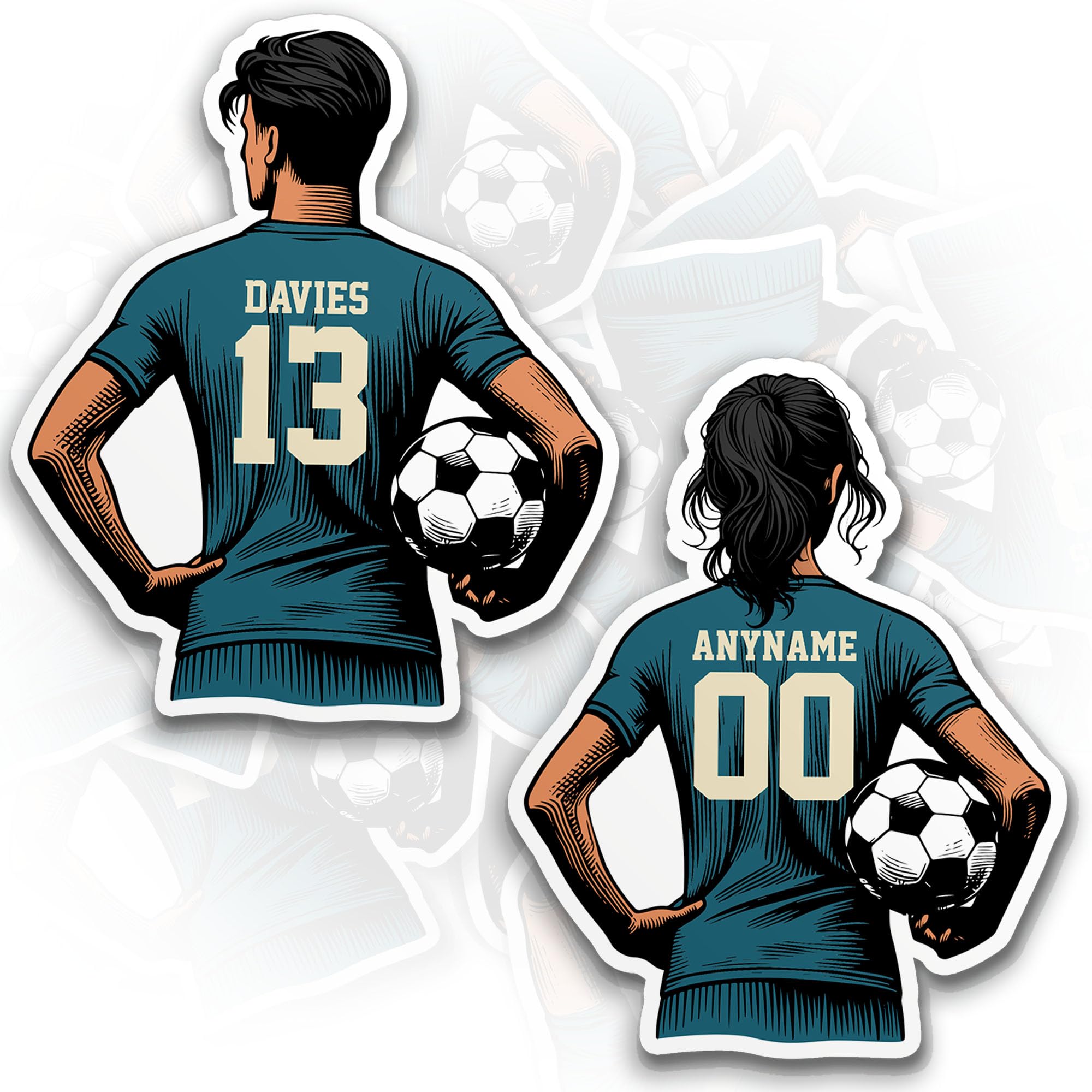 Custom Soccer Player Sticker Personalized Soccer Team Name and Number Stickers Soccer Lover Waterproof Die-Cut Vinyl Sticker for Laptop Water Bottle
