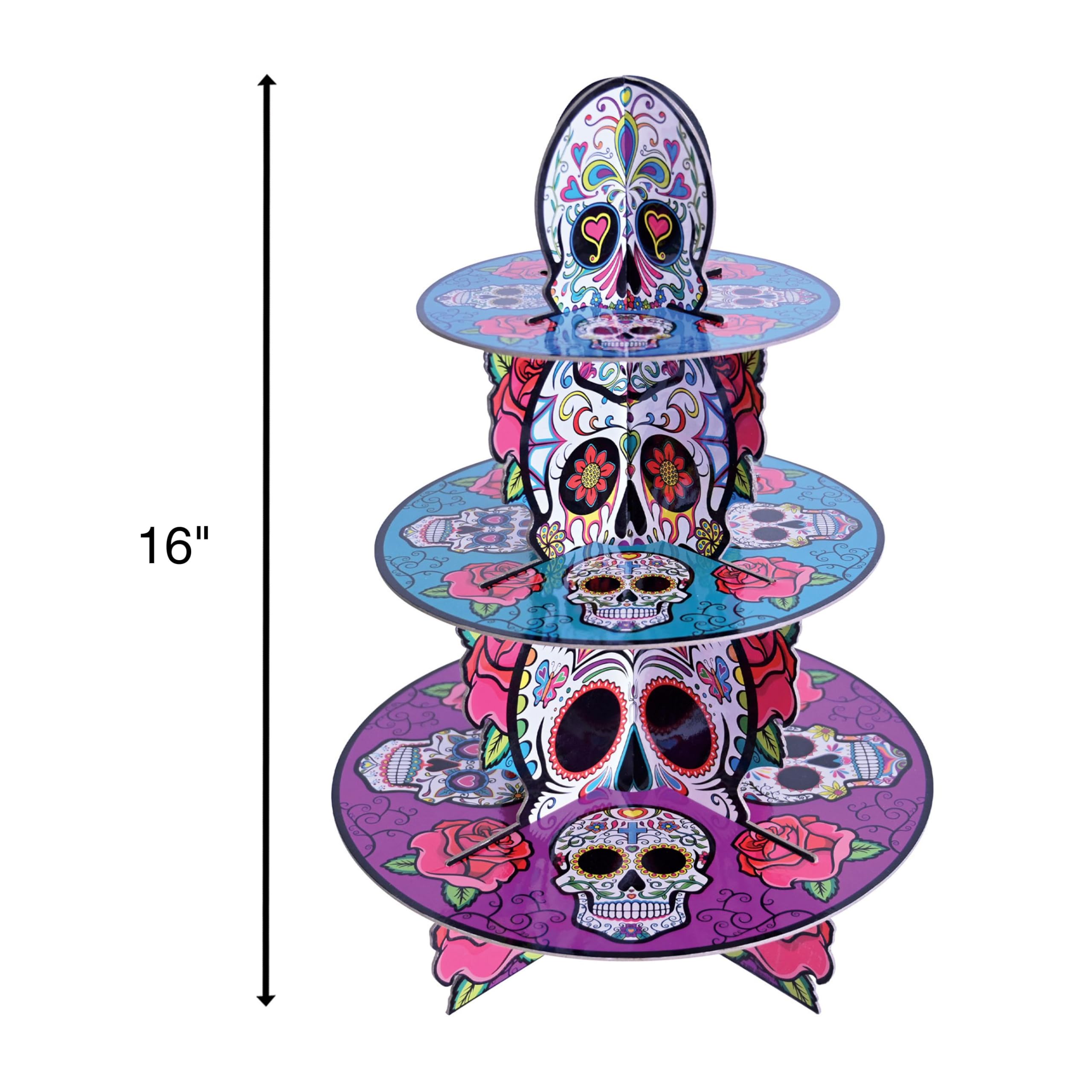 Beistle Day of the Dead - Set di decorazioni da tavola a forma di teschio | Include tovaglia in plastica a tre livelli per cupcake e centrotavola glitterato per tavoli da dessert e buffet