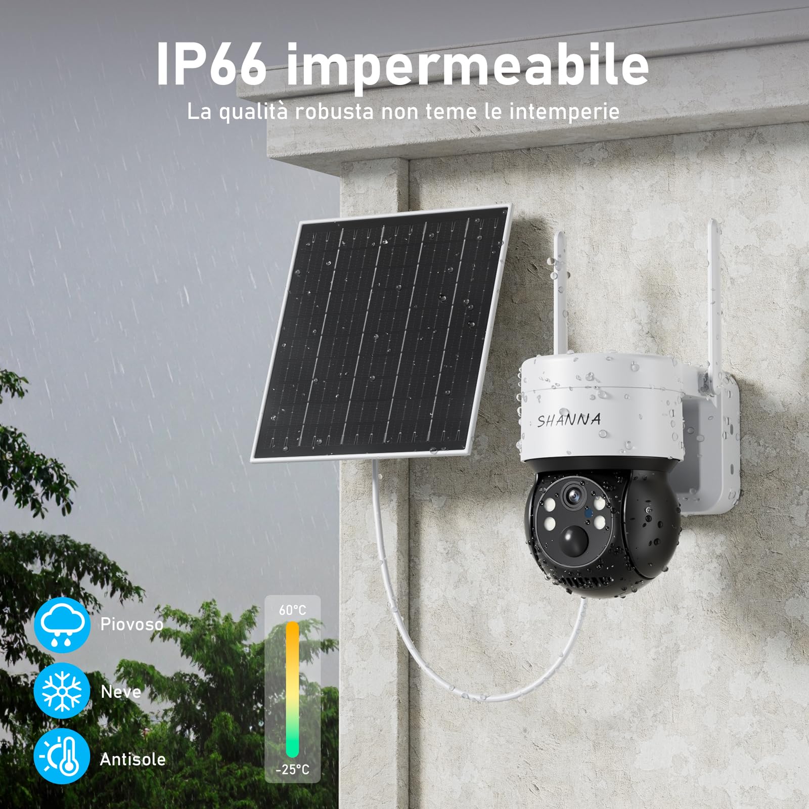[5GHz & 2,4GHz] Telecamera Pannello Solare, 2K 4MP Telecamera Wi-Fi Esterno con Pannello Solare da 6W,7800mAh Batteria,Faro,Rilevamento del movimento AI, Visione notturna a colori, Audio bidirezionale