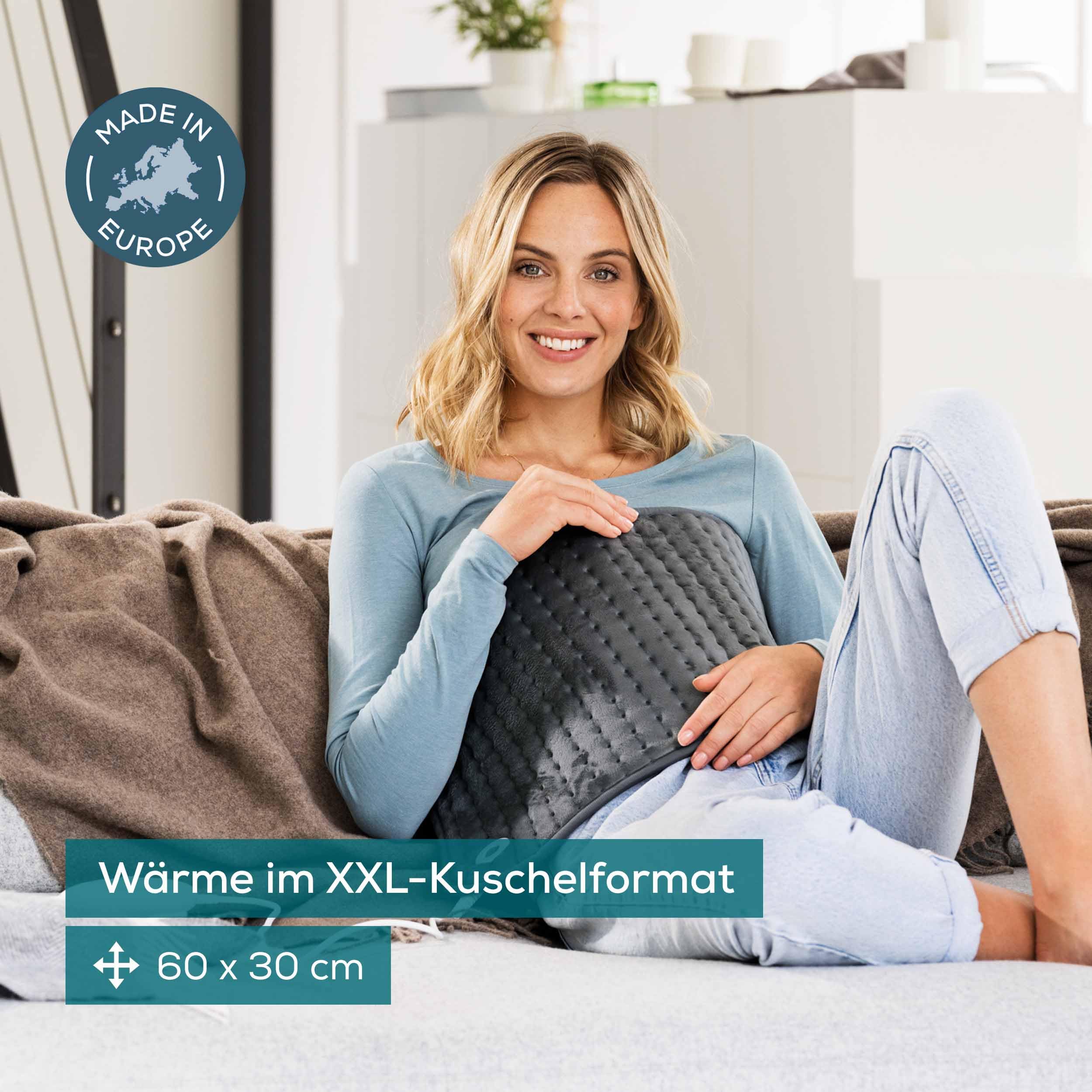 Beurer HK 123 Heizkissen, Made in Europe, Ober- und Unterseite aus 100% recyceltem Material, kuschelig weich, 60 x 30 cm, 6 Temperaturstufen und Abschaltautomatik, maschinenwaschbar, grau