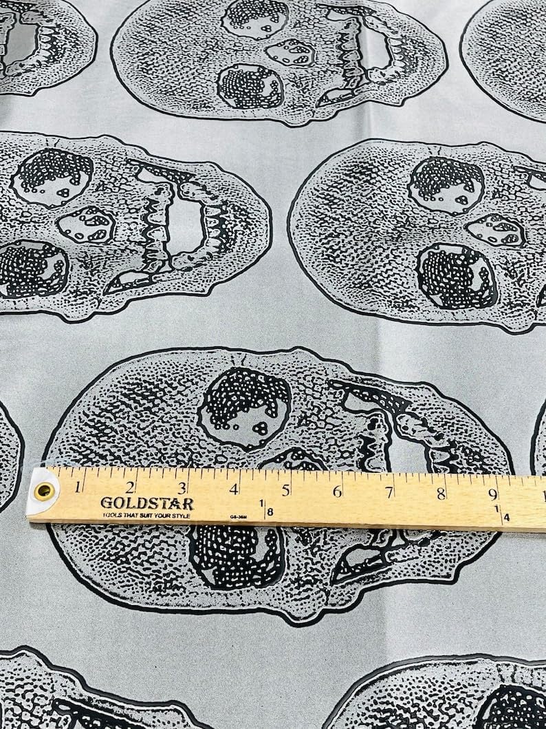 Mybecca Big Skull Vinyl 54" Wide Textured Faux Leather Great for Car, Motorcycle, Indoor & Outdoor Upholstery, Purses & Bags, Sold by The Yard, Silver