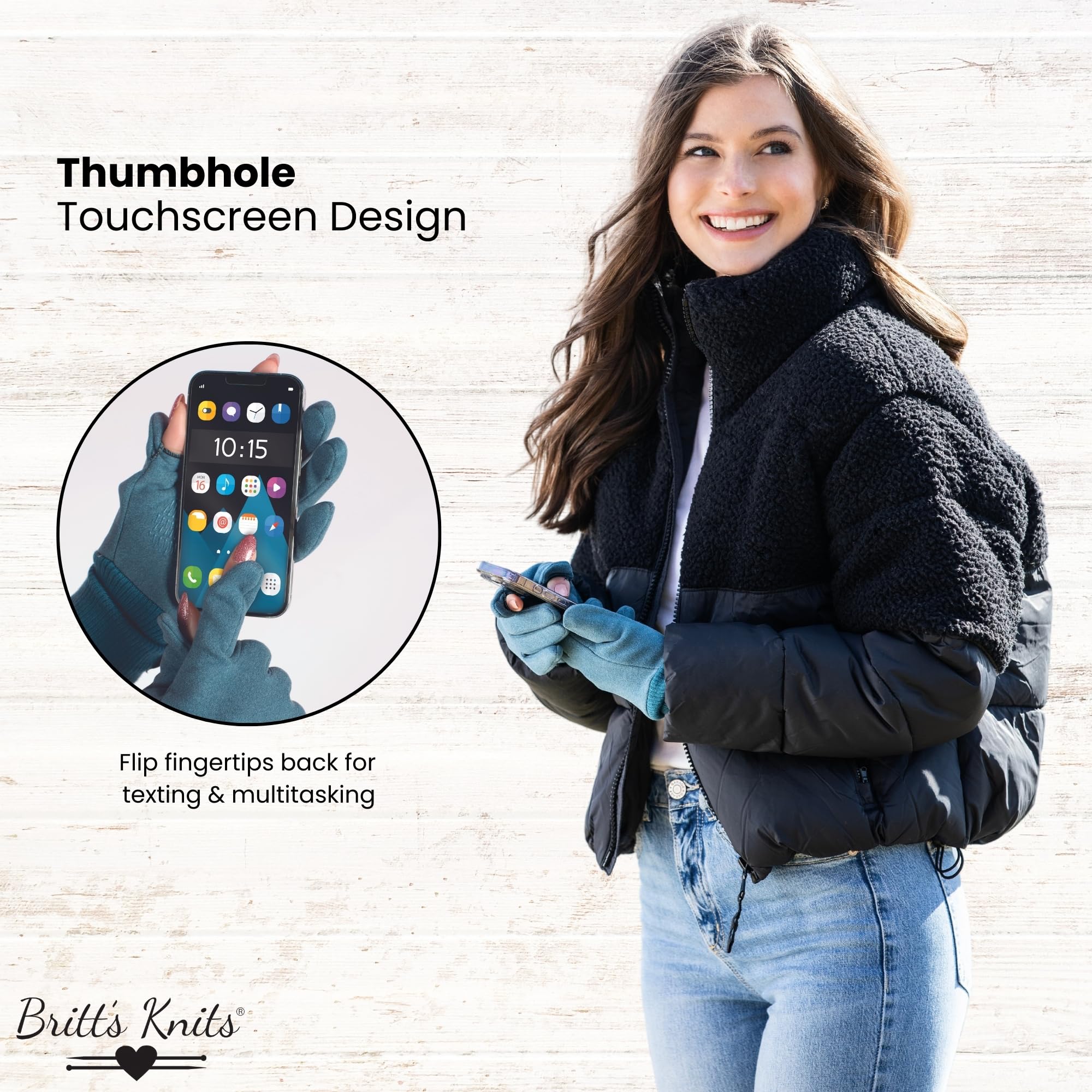 Britt's Knits Thermal Tech Touch Screen Cold Weather Texting Gloves Women, Men for Running, Driving, Working, Hiking - Gray, Small/Medium