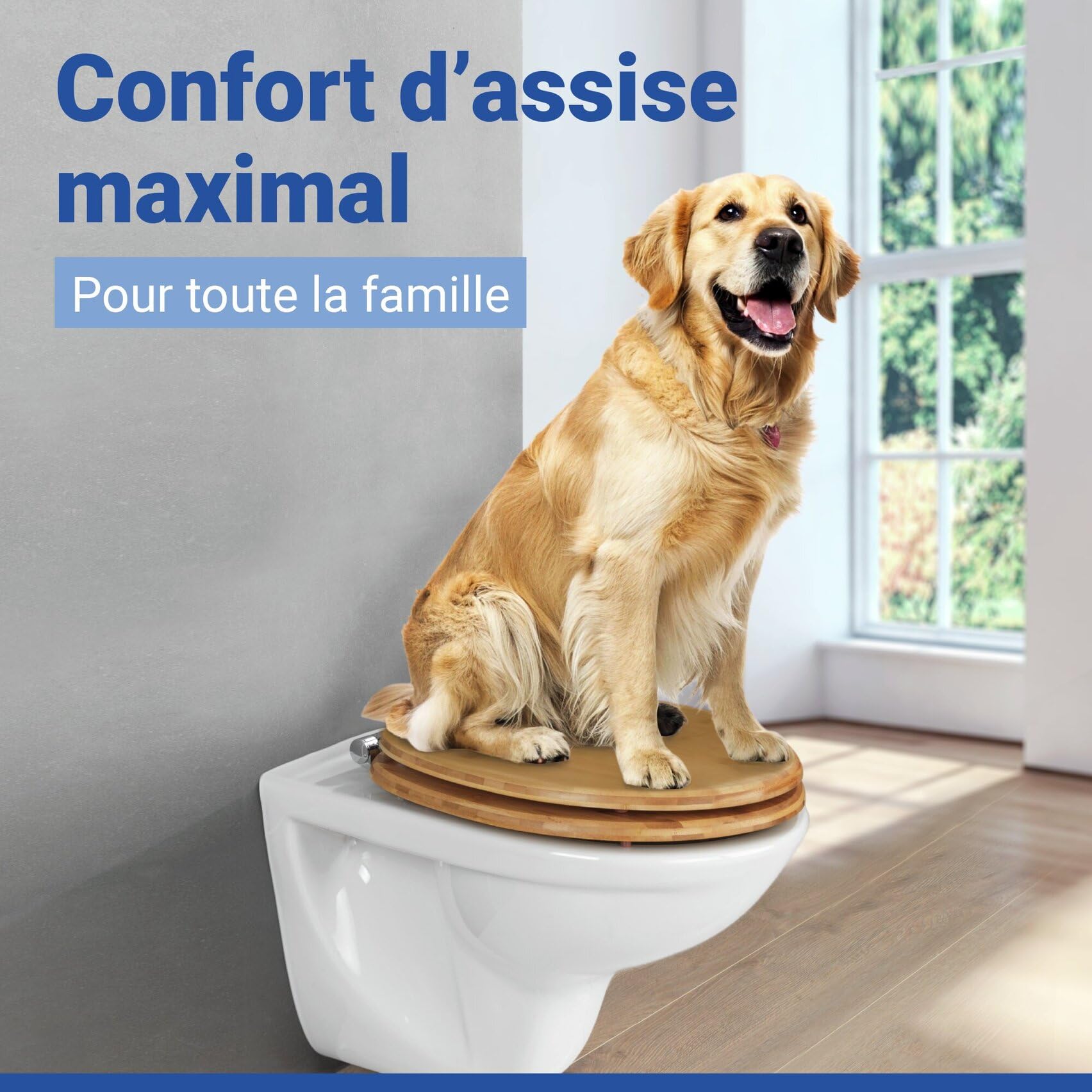 WENKO Abattant WC Bambusa | Lunettes WC Frein de Chute | Installation Rapide | Déclipsable pour Entretien Facile | Tampon Mural et Patin Anti Glisse | Bambou certifié FSC® | 34,5 x 40,5 cm | Bambou