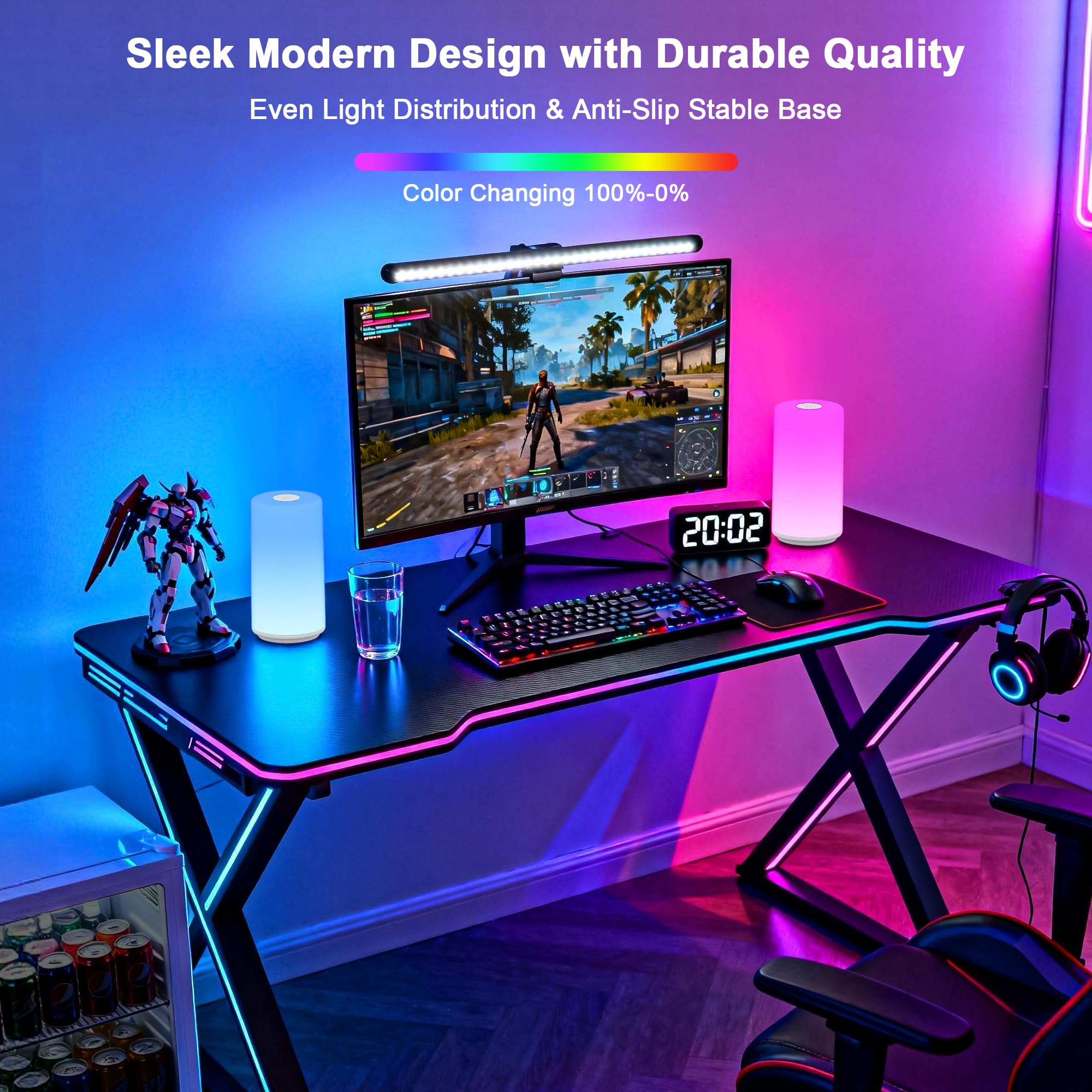 ROOTRO Touch Bedside Table Lamp, [Sleek Design & RGB Mode] 3 Way Dimmable Small Lamp for Bedroom, LED Lamp with Warm  Lights, Multi-Color Smart Nightstand Lamp for for Living Room Home Gifts