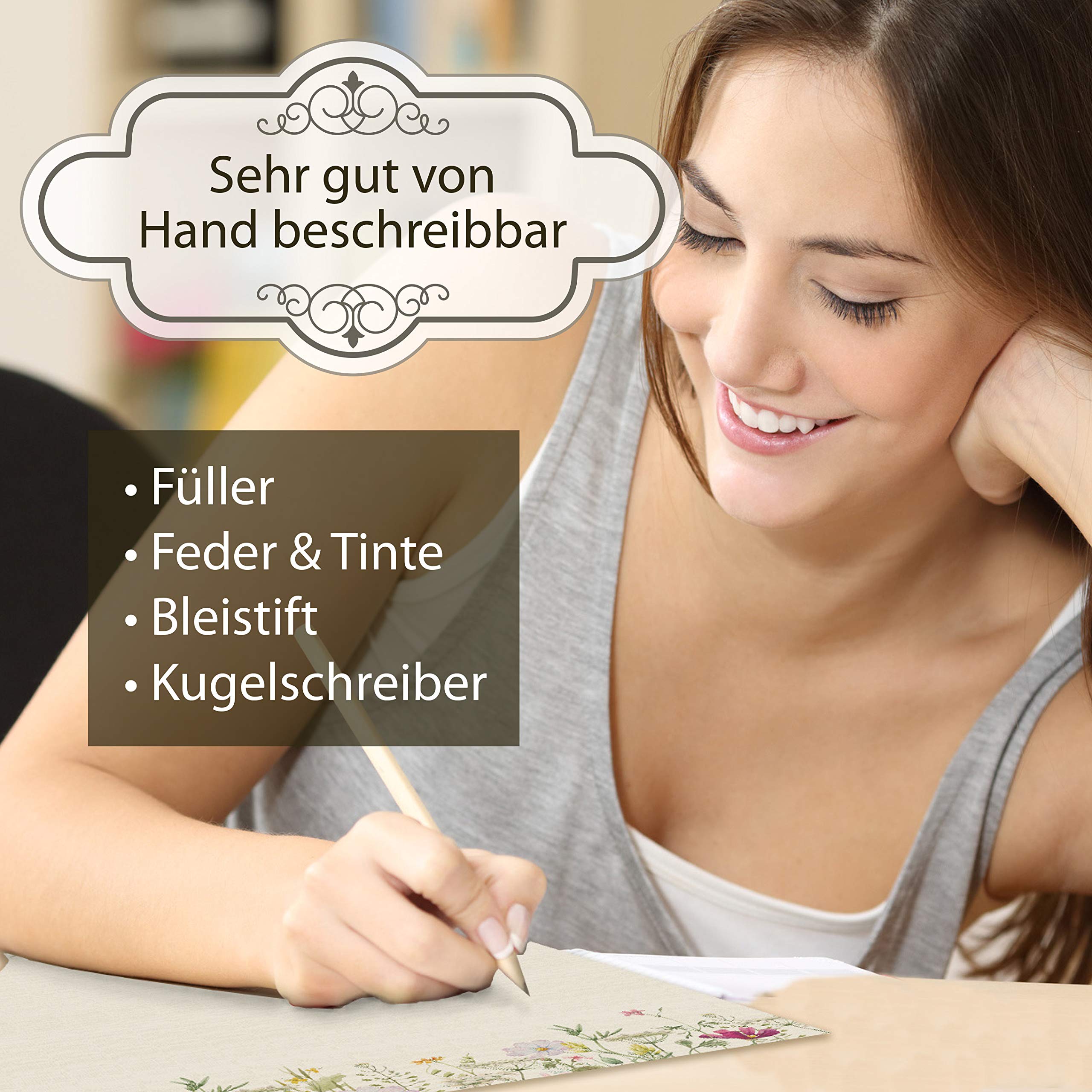 Wildblumen Briefpapier mit Umschlag Set 100 set di carta DIN A4 beidseitig floreale Natur nachhaltig für Frauen Erwachsene Brief Set