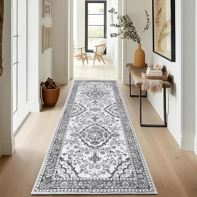 Enyhom Carpet Runner, 60 x 180 cm Grey Machine Washable Hallway Runner
