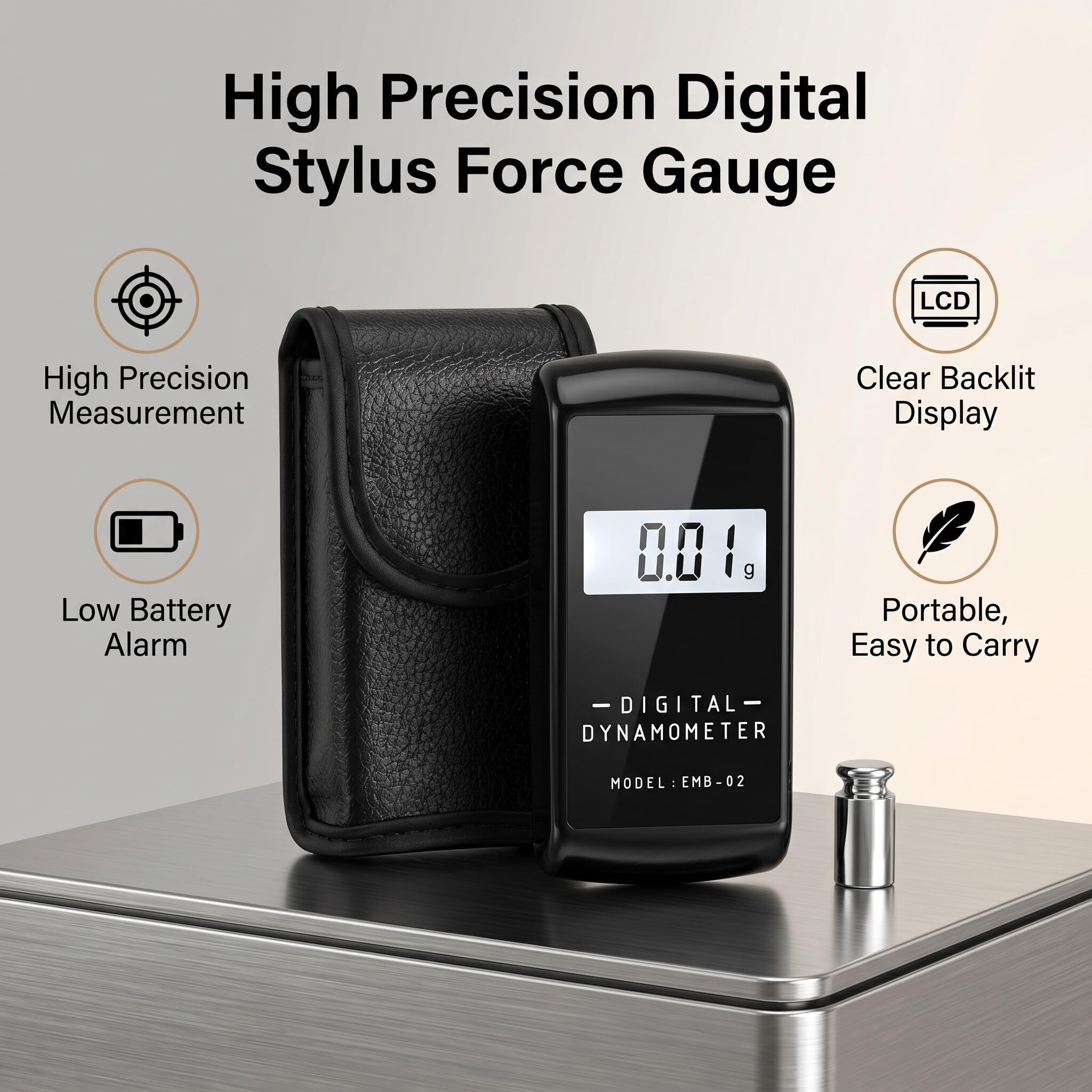 Medidor Digital de Fuerza de Aguja para Tocadiscos de Alta Precisión con LCD, 100g/0.01g, Tara y Apagado Automático, ABS y Acero Inoxidable