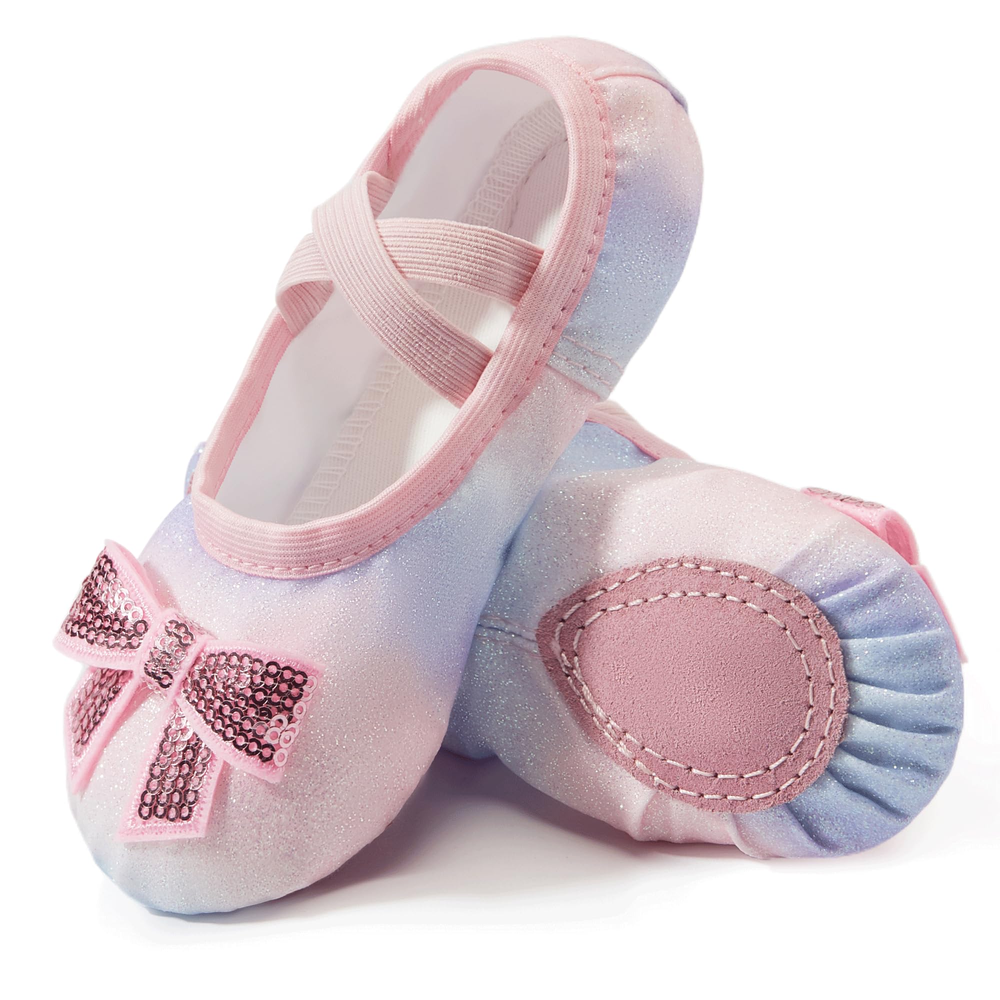 TRIPLE DEER Ballet Shoes for Girls, Satin Dance Practice Slippers Split Soft Leather Flat Sole Yoga Gymnastics Shoes (Toddler/Little/Big Kid)