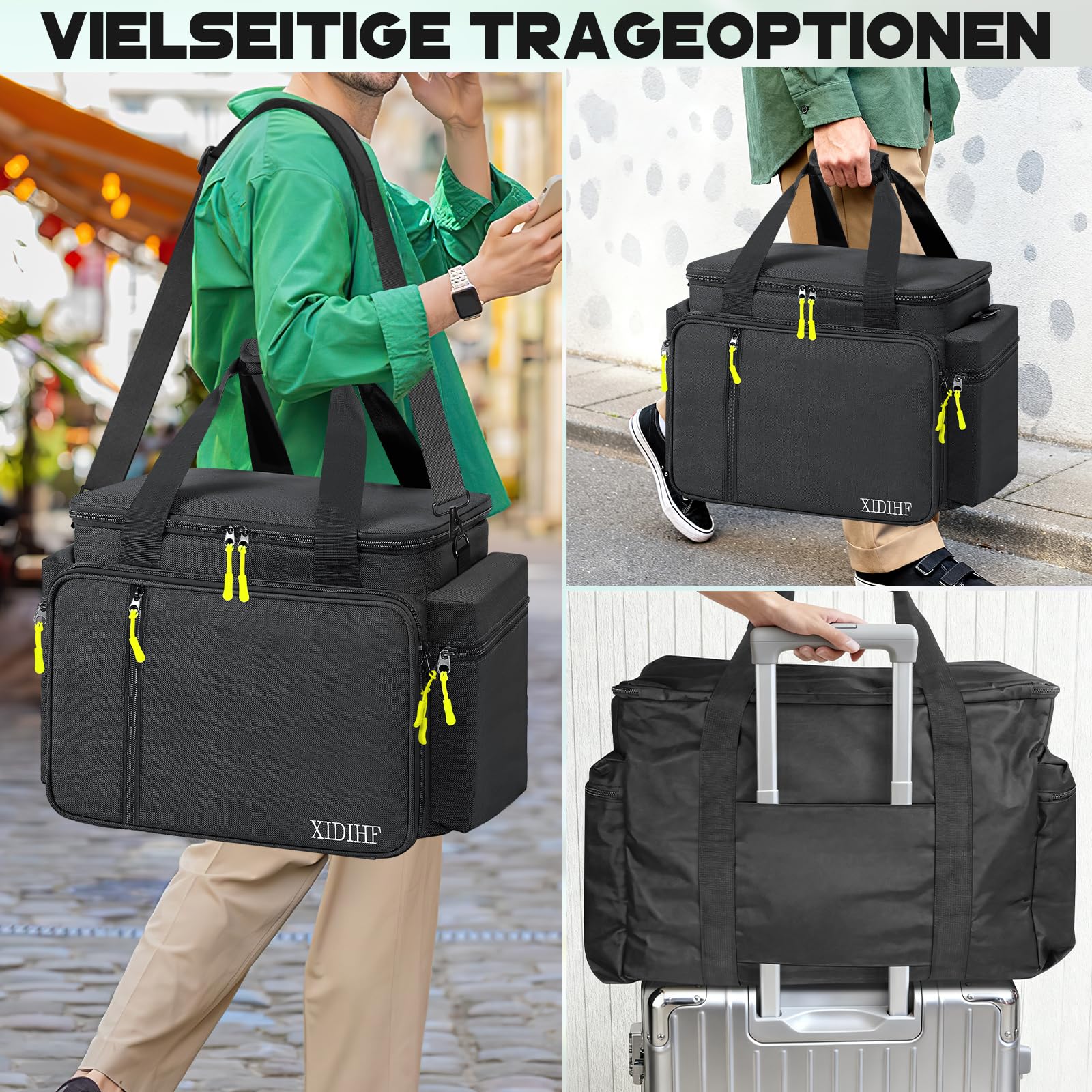 SUNDOY DJ - Bolsa organizadora de Cables con Base Acolchada extraíble y divisores, para Equipo de DJ, Cables de Audio y Accesorios de música, Negro, 45.7 x 31 x 35.6-cm, Tejido Impermeable