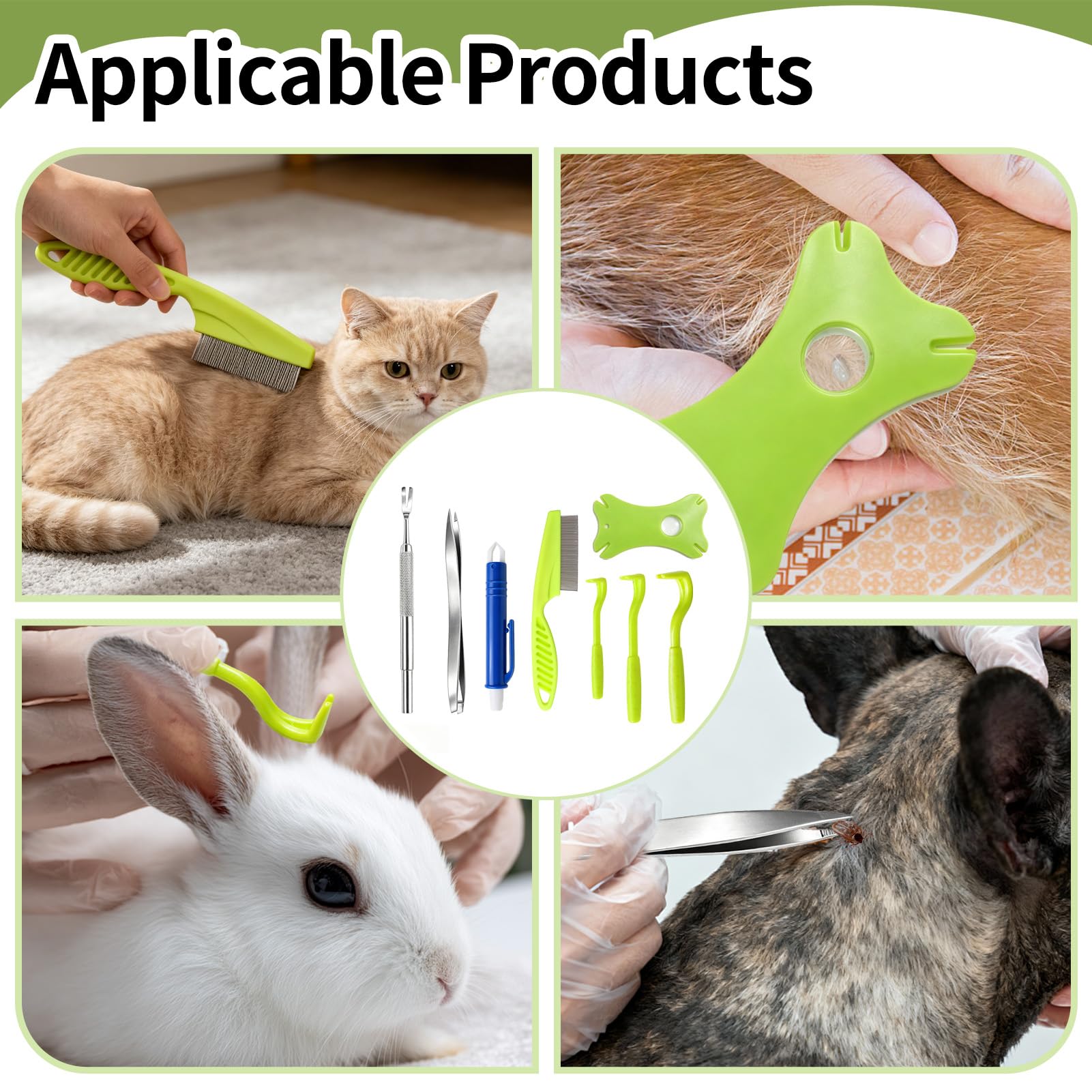 Zeckenzange 9 In 1 Set Mit Etui, Zeckenhaken und Zeckenkarte Komplettset für Hunde Katze Mensch, Zeckenpinzette und Zeckenschlinge zur Sicheren Zeckenentfernung