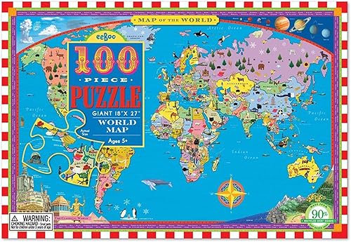 Miniatura 2 de eeBoo: Rompecabezas de 100 piezas con mapa del mundo, proporciona pasión por los viajes a todas las edades, 100 piezas brillantes que se ajustan y