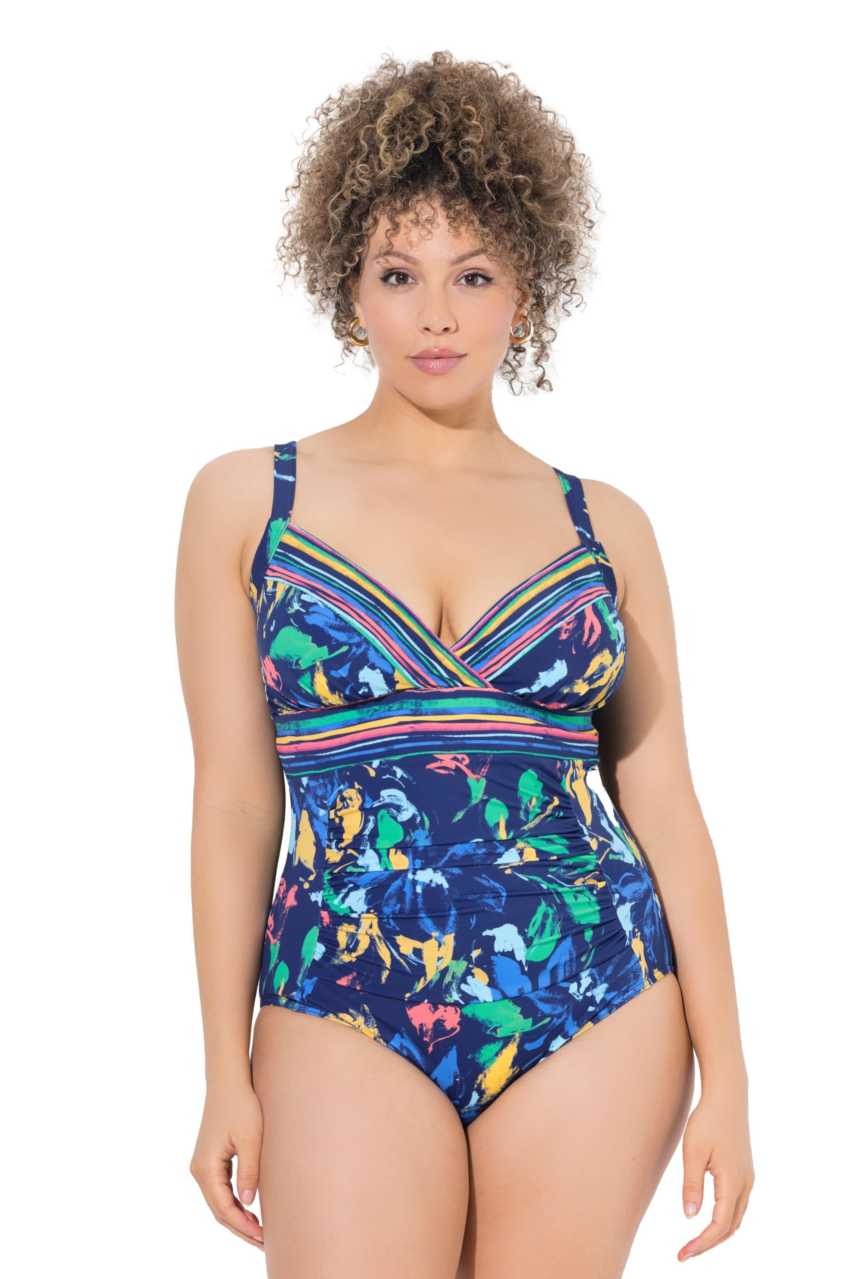 Ulla Popken Damen große Größen Übergrößen Plus Size Badeanzug, Softcups, V-Ausschnitt, Powermesh 837195