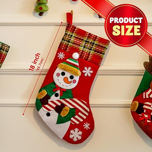 Miniatura 4 de JOYIN Juego de 3 medias de Navidad de 18 pulgadas, medias grandes con muñeco de nieve de Papá Noel y renos, medias de Navidad a granel para la