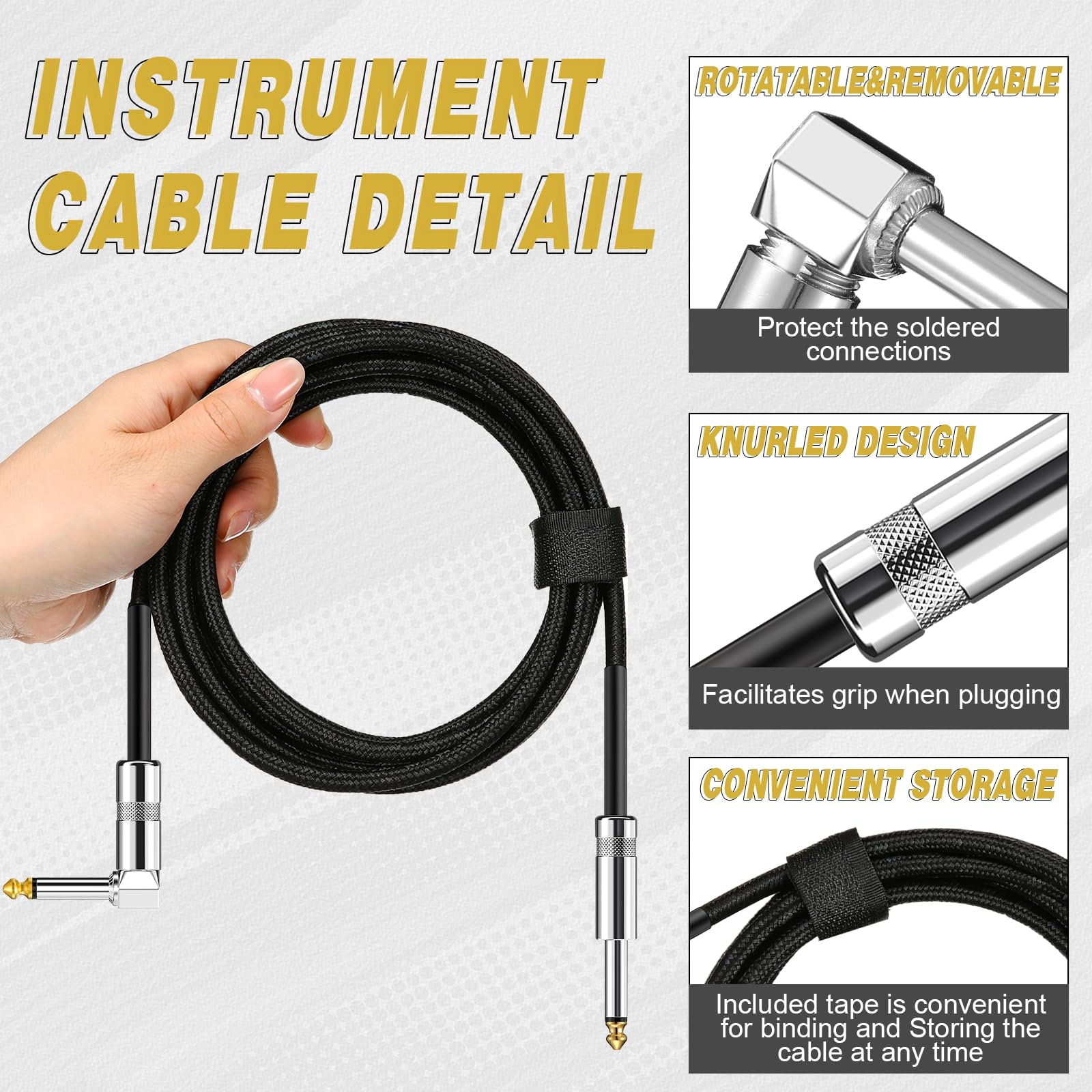 Rigibright Instrumentenkabel für Gitarre, Bass, Tastatur, Mikrofon und Mischpult, 3 m, Schwarz, 3 m, 8 Stück