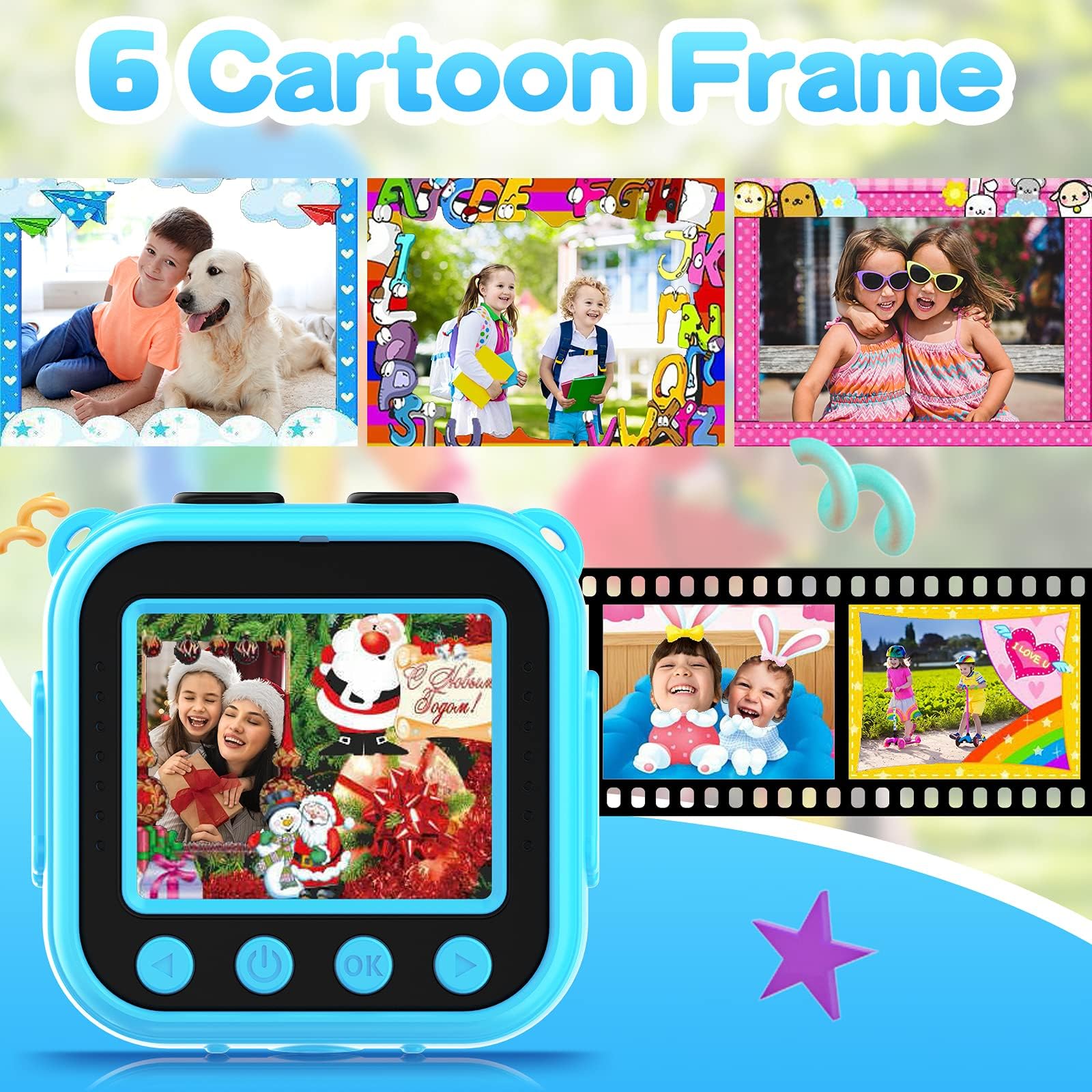 Ourlife - Fotocamera impermeabile per bambini dai 3 ai 12 anni, regalo di compleanno per bambini, per sport subacquei, con schermo da 4,4 cm (blu navy)
