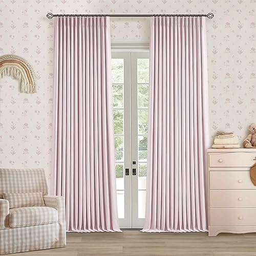 Miniatura 122 de Cortinas de lino 100% opacas de 90 pulgadas con pliegues de 2 paneles para sala de estar, con pestaña trasera plisada, cortinas oscuras con forma de