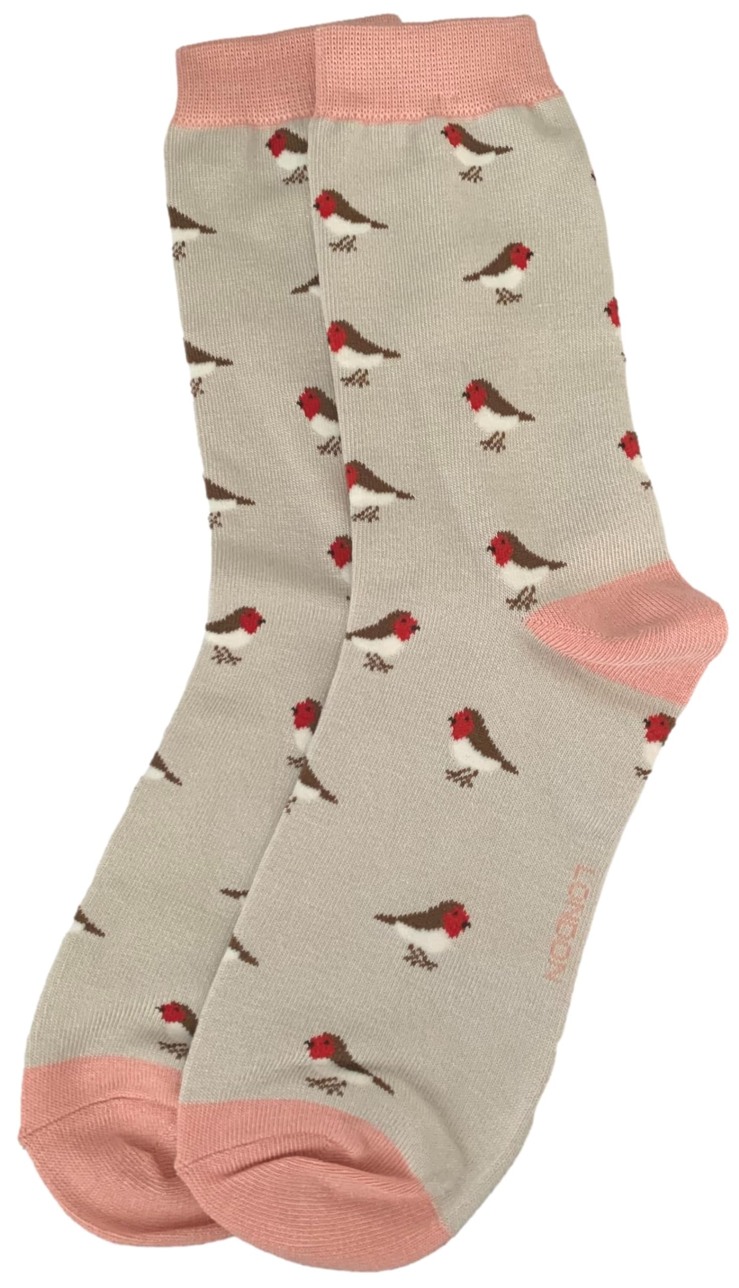 Purple Possum® Robin Socks Ladies Robins Birds Bird Bamboo Cotton Shoe Size 3-7 Womens Novelty Socks (Grey)