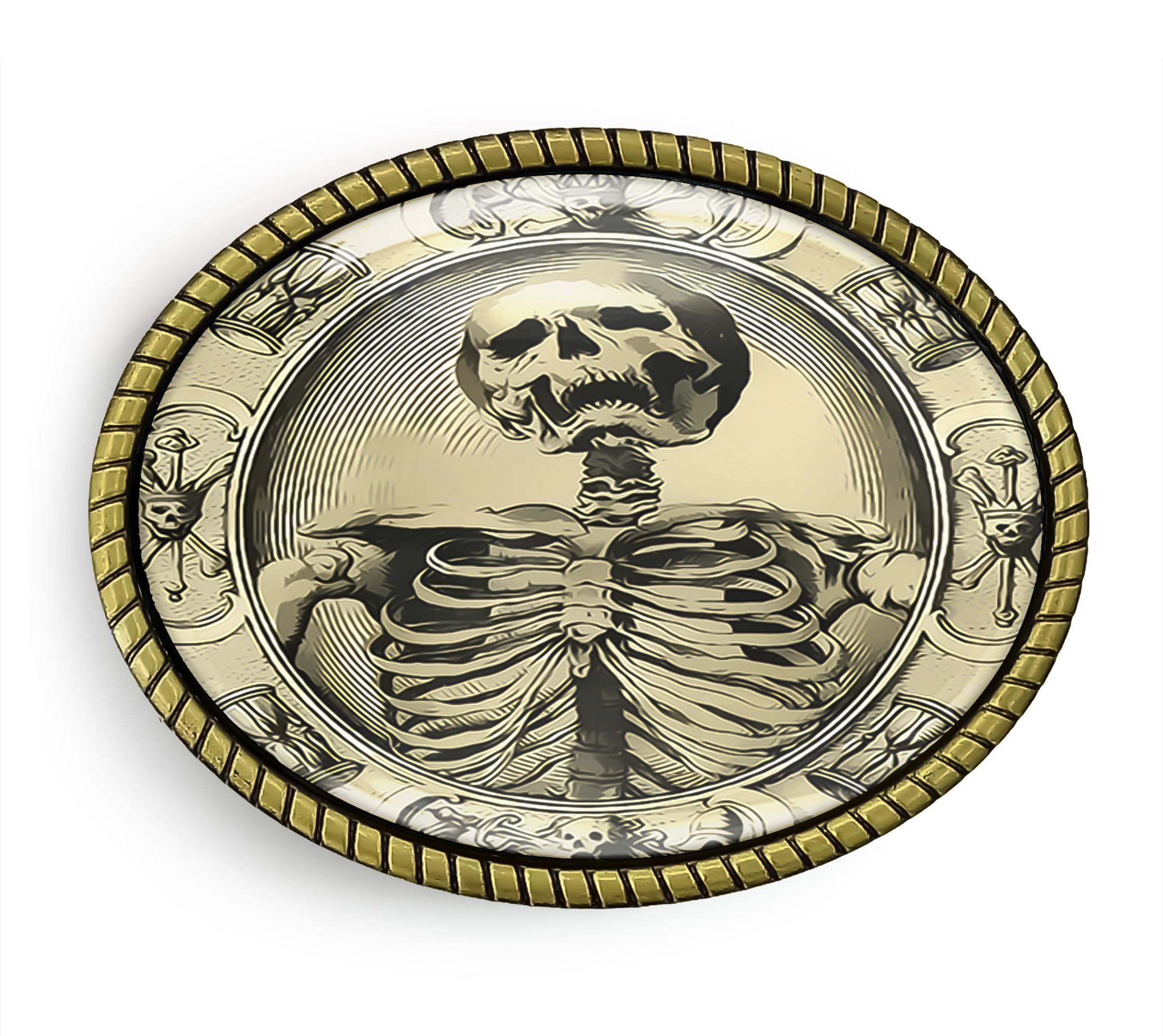 Memento Mori Belt Buckle - Handmade Gothic Victorian Skull Belt Buckle (Antique Gold)