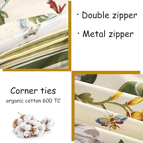 Miniatura 4 de FADFAY Juego de ropa de cama floral Shabby de 7 piezas, 100% algodón, color verde crema con funda de edredón, ropa de cama completa en una bolsa,