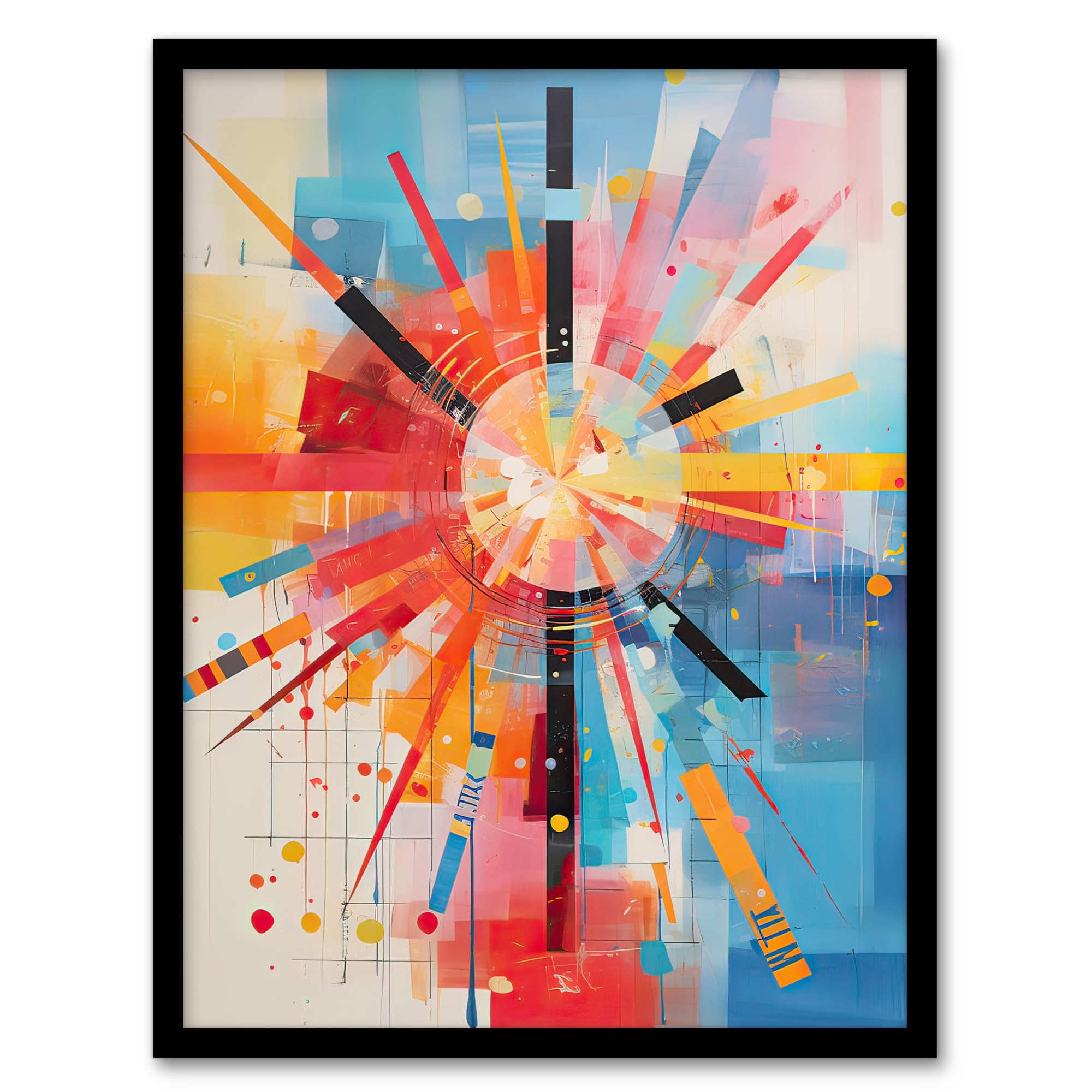 Artery8 Morning Sun Colourful Abstract Geometric Artwork Framed Wall Art Print 18X24 Inch