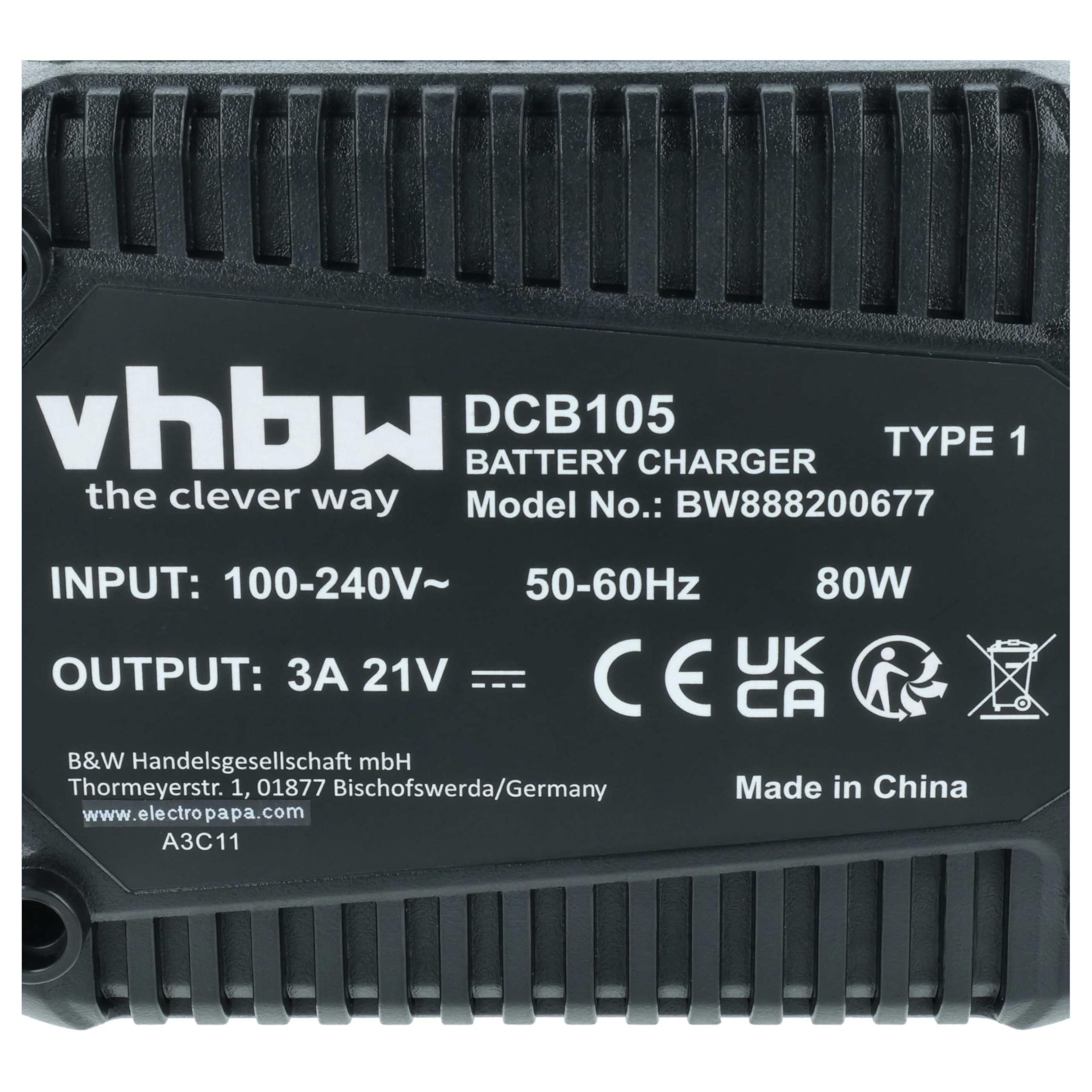 vhbw Cargador Compatible con Dewalt DCB181-XJ, DCB182, DCB182-XE, DCB183, DCB185, DCB184-XJ, DCB184, DCB184-XR Herramientas Li-Ion - batería