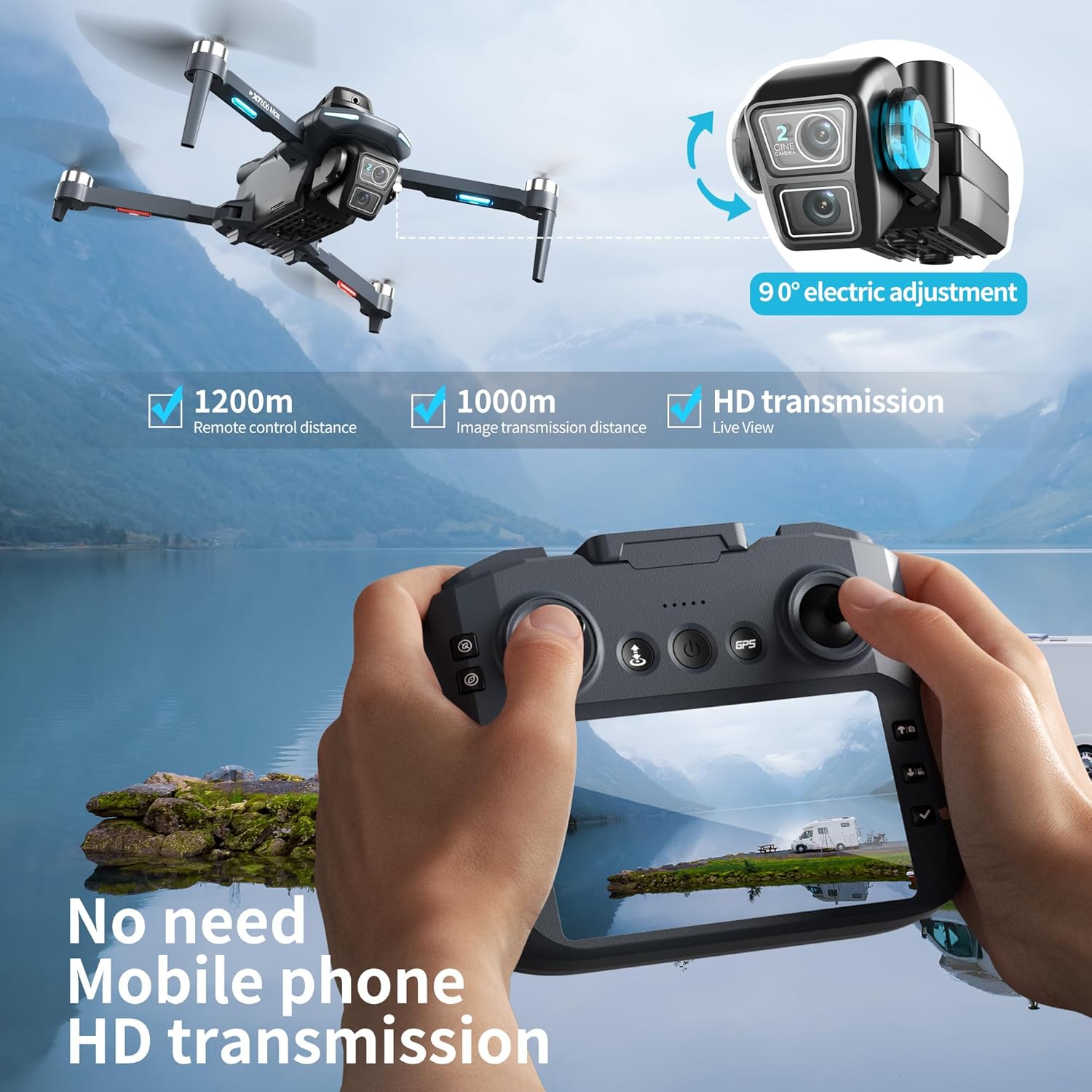GPS Drone with 4K Camera for Adults, 4.3-inch LScreen Remote Drone,EIS Anti-Shake Gimbal, Optical Flow Positioning,obstacle avoidance drone for Beginners Adults, and the ideal gift choice!