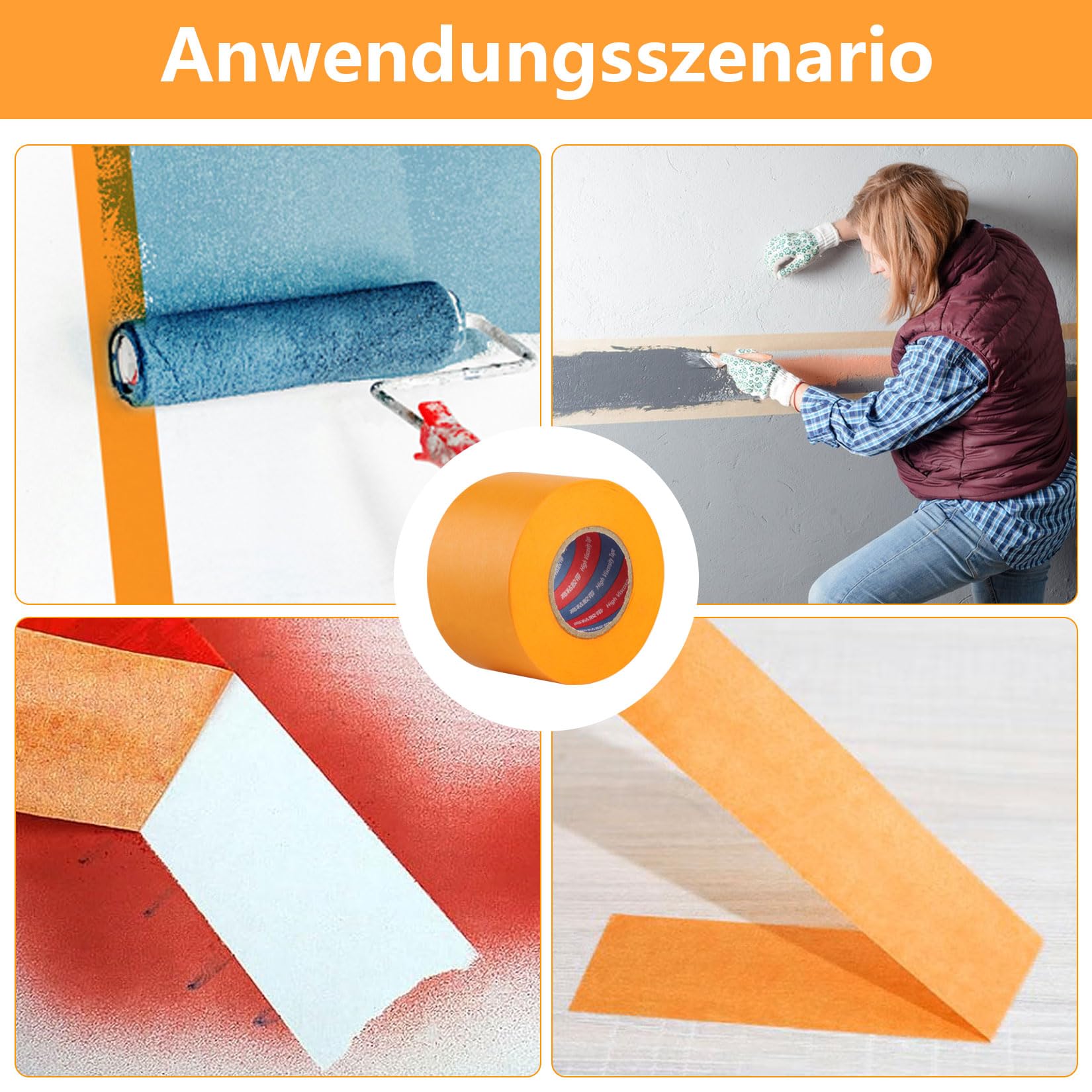 4 RotoliNastro Carta Imbianchino, Nastro di Cartas Dorato, 50 mm x 50 mCarta Gommata Professionale, Nastro di Carta per Pittura, nNastro Adesivo Autoadesivo per Bordi di Vernice Precisi Imbiancatura