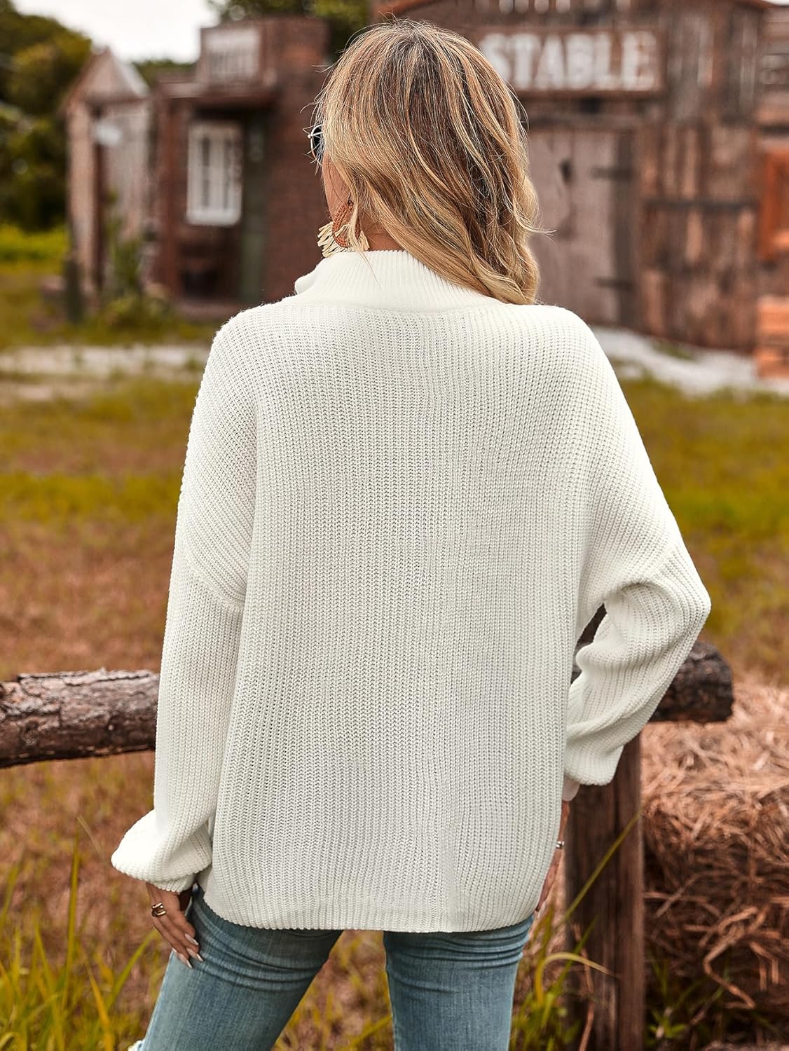 Women's Zipper Sweater 1/4 Zip Polo V Neck Long Sleeve Ribbed Knit Sweater Casual Loose Soft Pullover Tops - Image 5